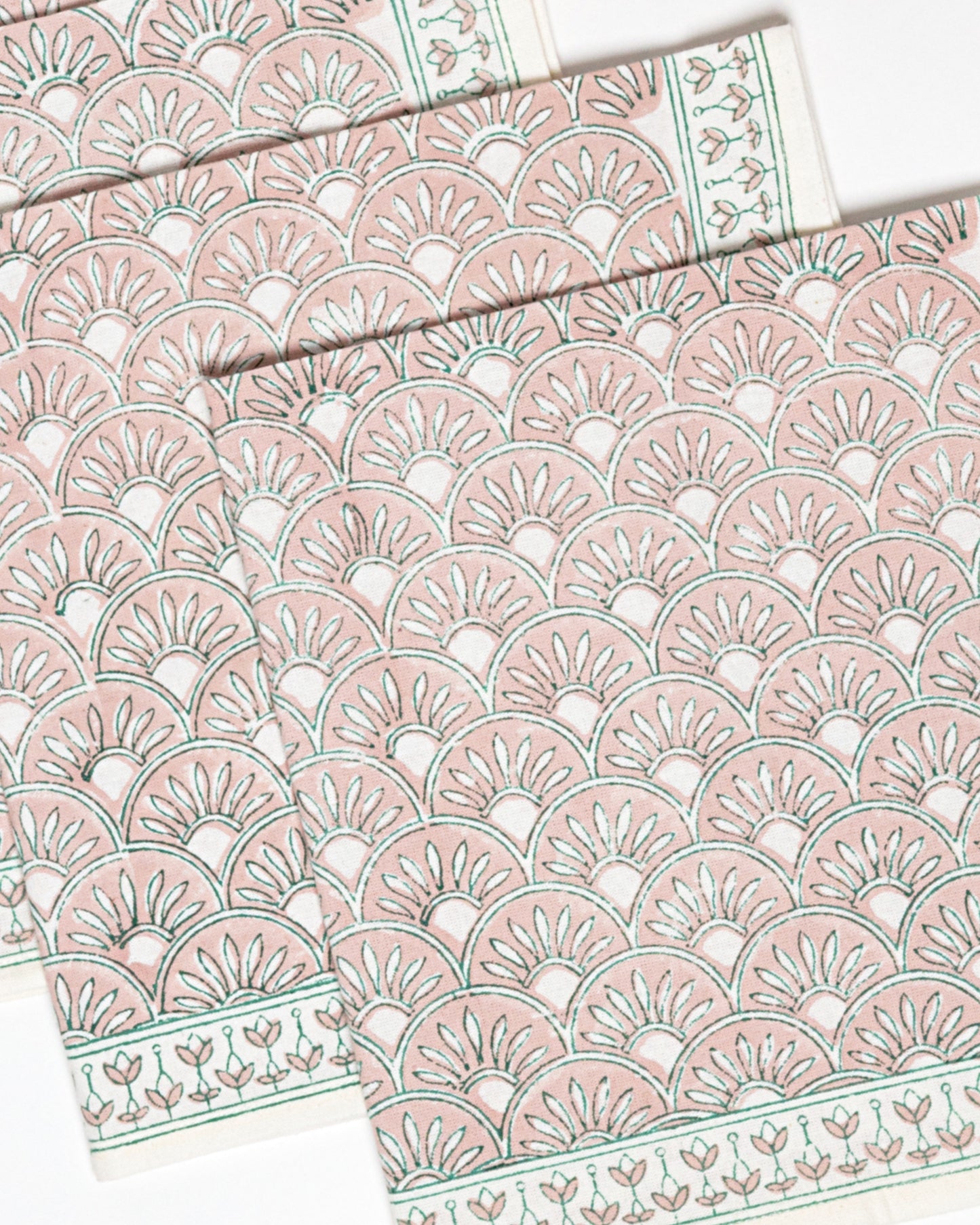 Set of 4 Block Printed Cotton Napkins in Geometric Blush & Turquoise