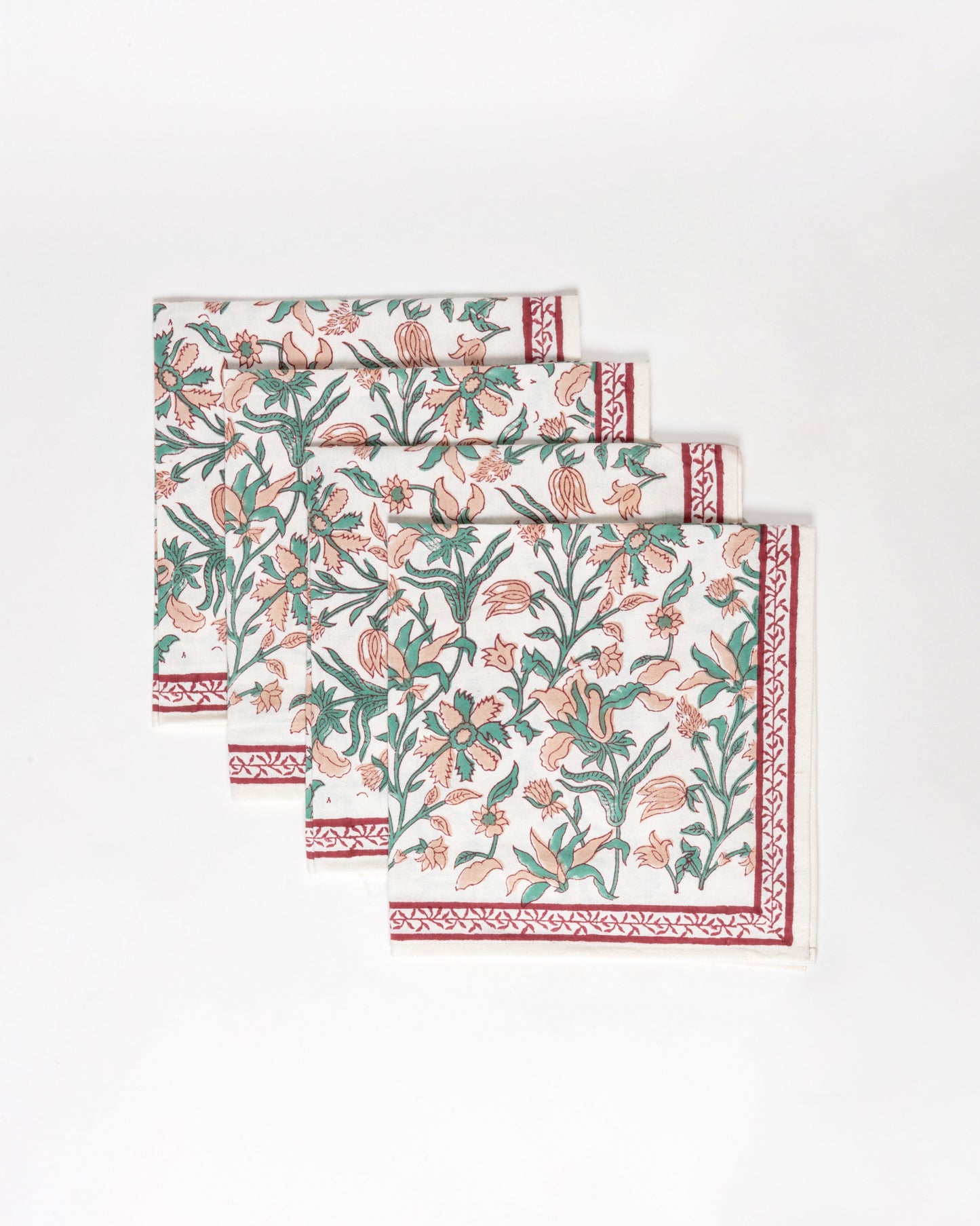 Set of 4 Block Printed Cotton Napkins in Blush Florals