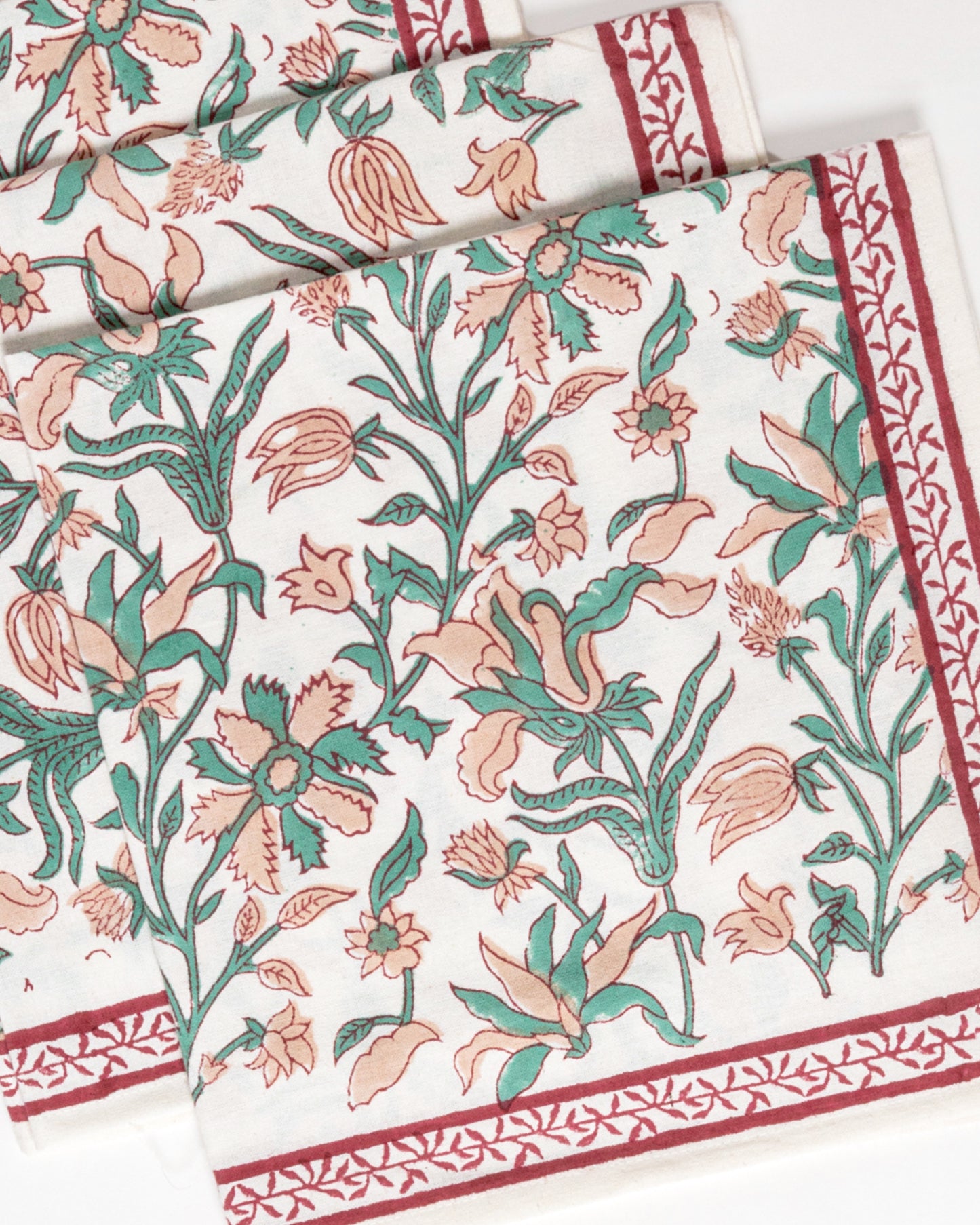 Set of 4 Block Printed Cotton Napkins in Blush Florals