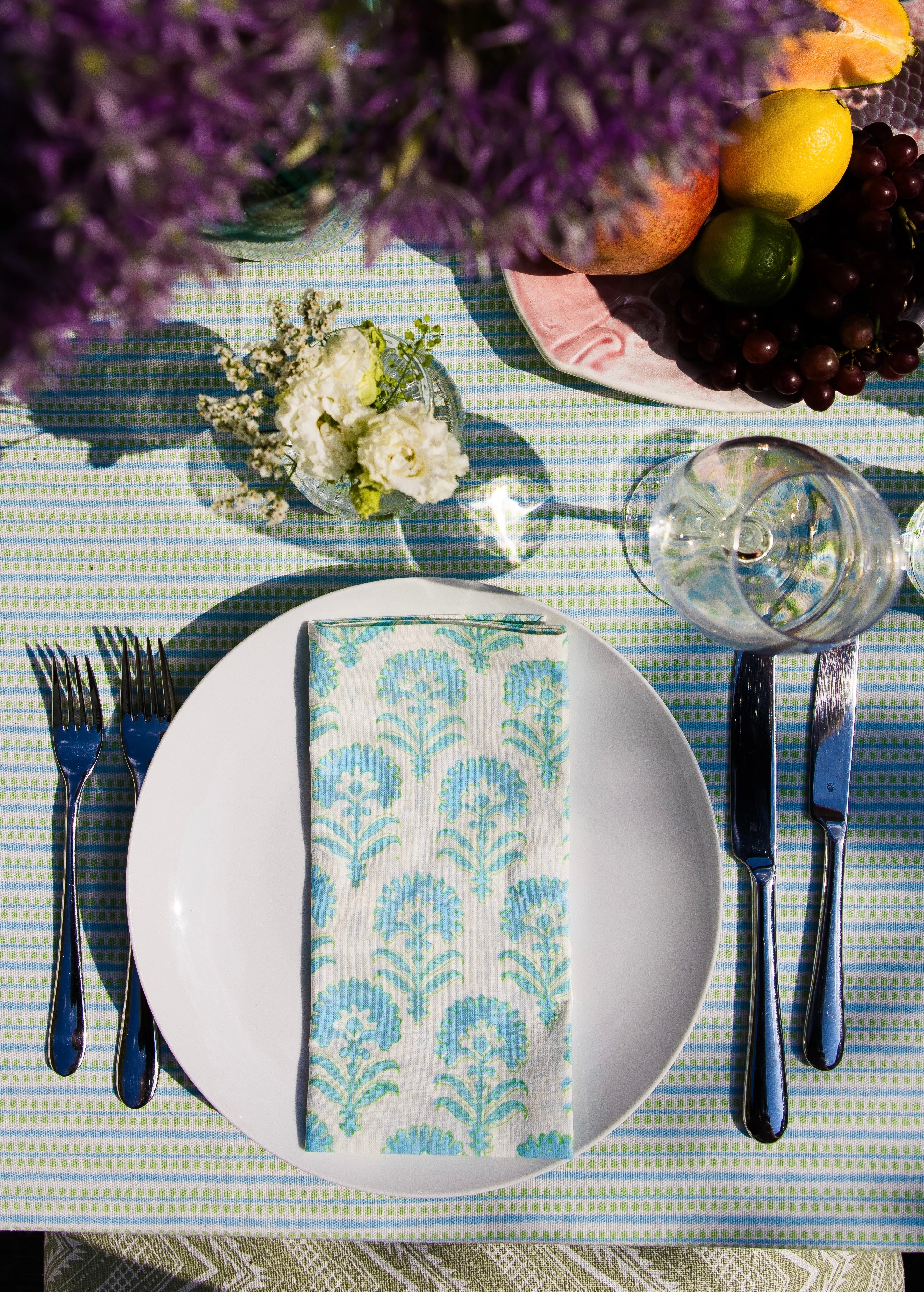 Contemporary Blue Floral - Block Printed Cotton Napkins - Set of 4