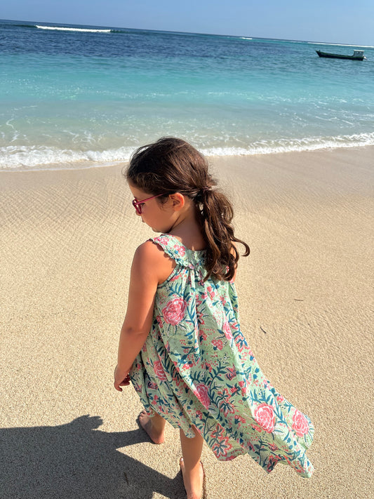 Kids Cotton Dress in Tropical Print