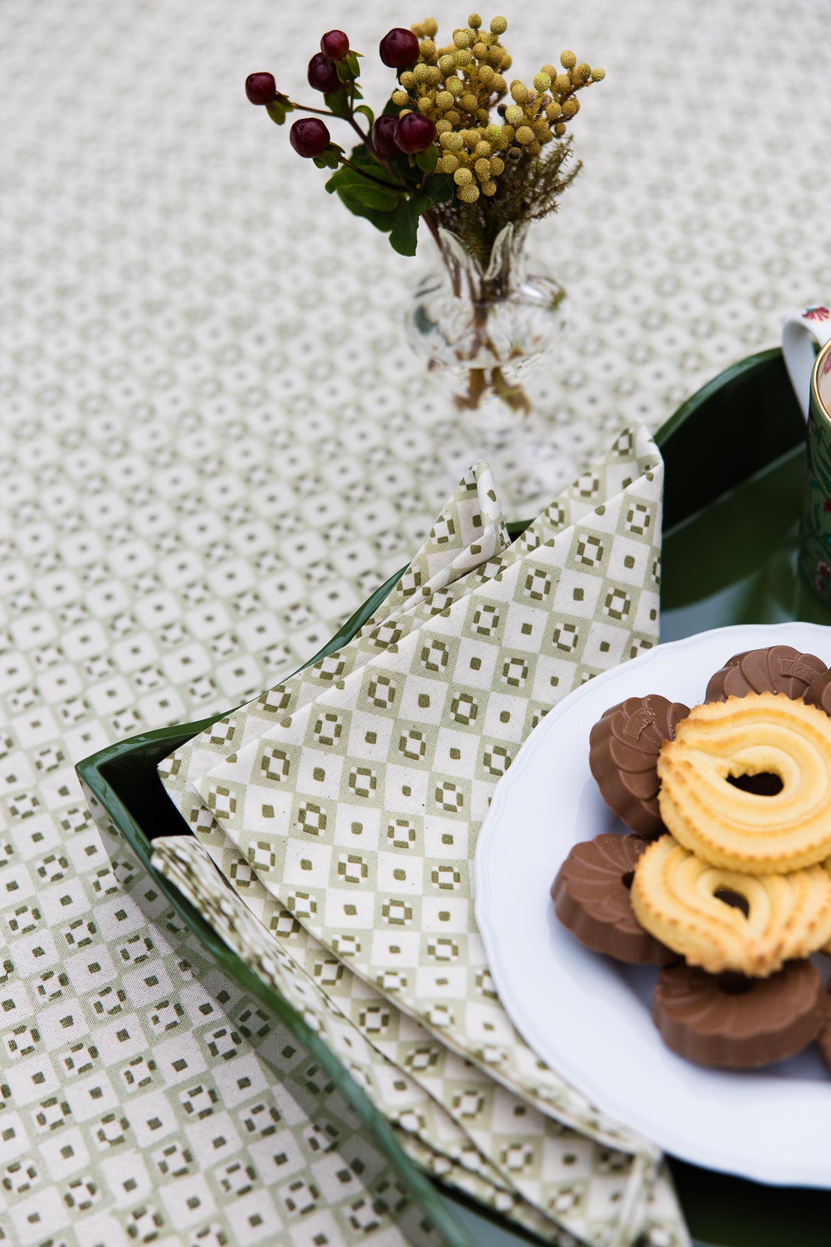 Mixed Green Diamond Print Block Printed Cotton Napkins - Set of 4