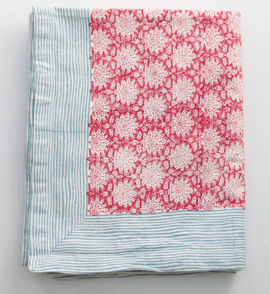 Extra Large Block Printed Tablecloth in Breezy Cherry