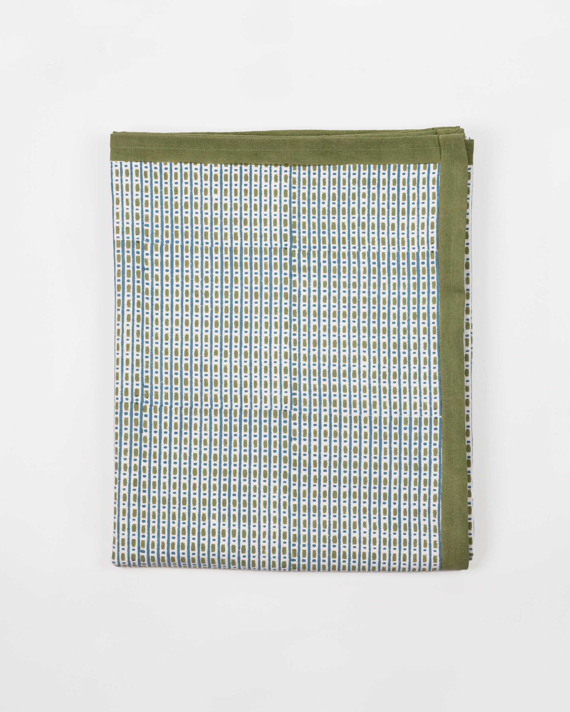 Green Dash & Dot - Block Printed Cotton Tablecloth