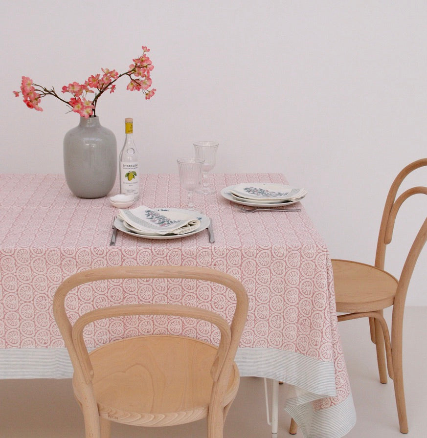Dusky Pink Seashell - Block Printed Cotton Tablecloth