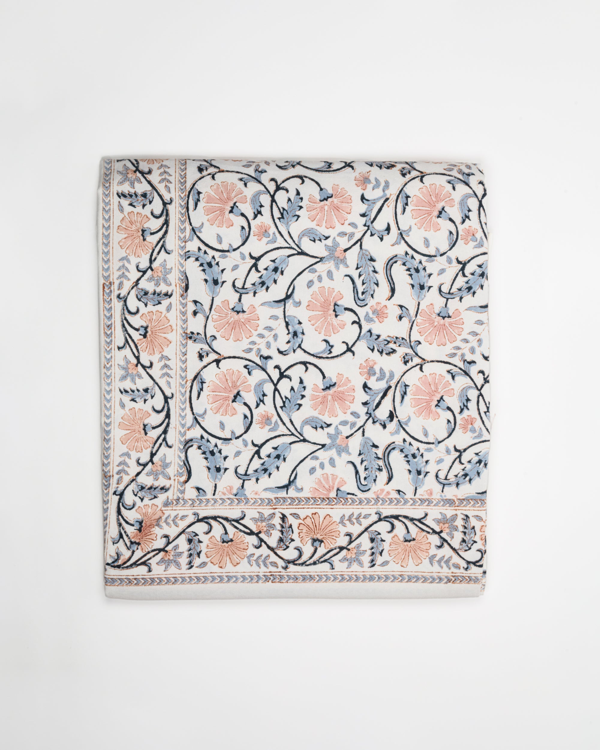 Rose & Egg Shell Blue - Block Printed Tablecloth