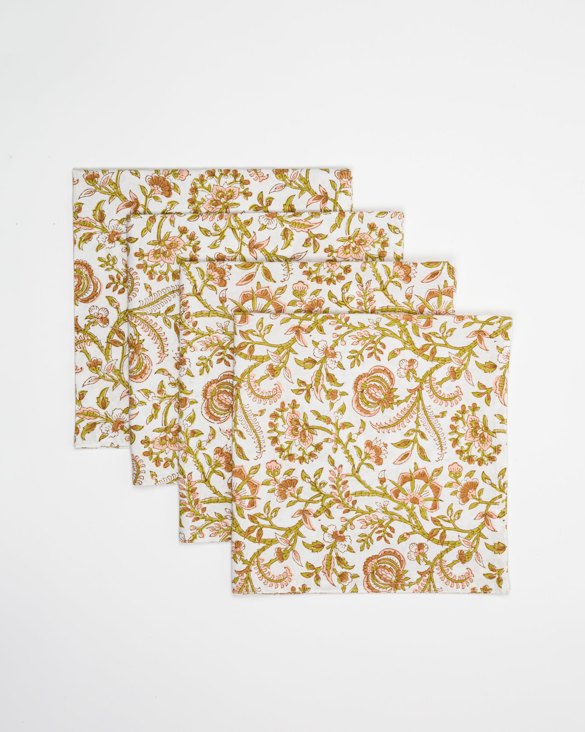 Set of 4 Block Printed Floral Napkins - Earthy Tones
