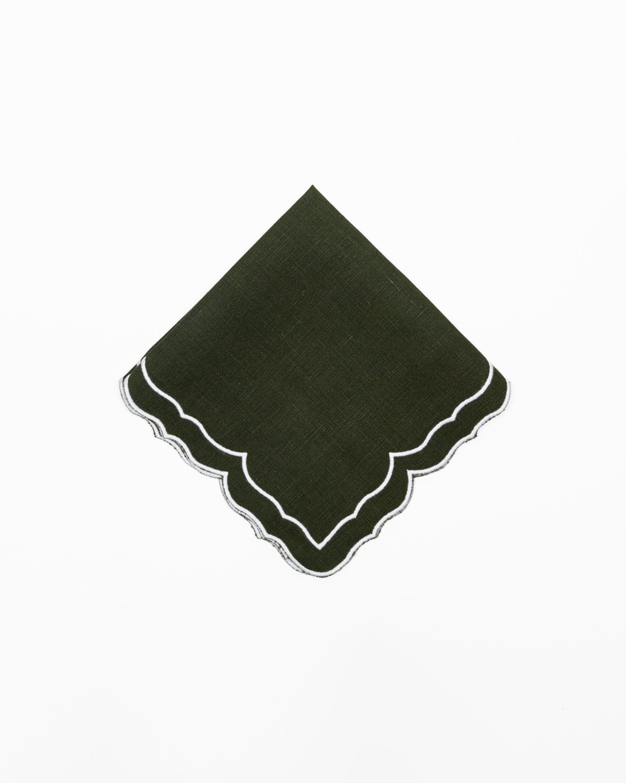 Forest Green, Embroidered Linen Napkins - Set of 4