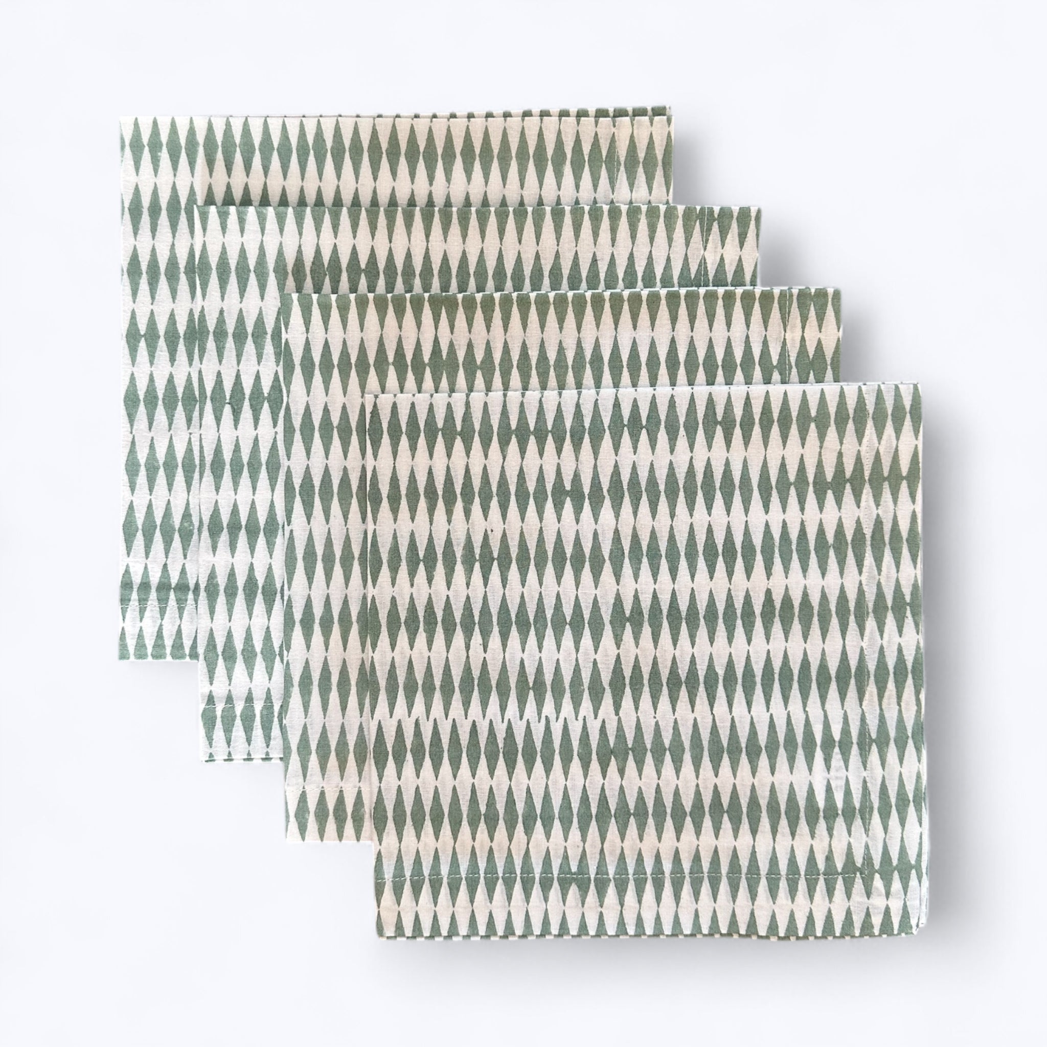 Sage Green Harlequin Patterned Napkins - Set of 4