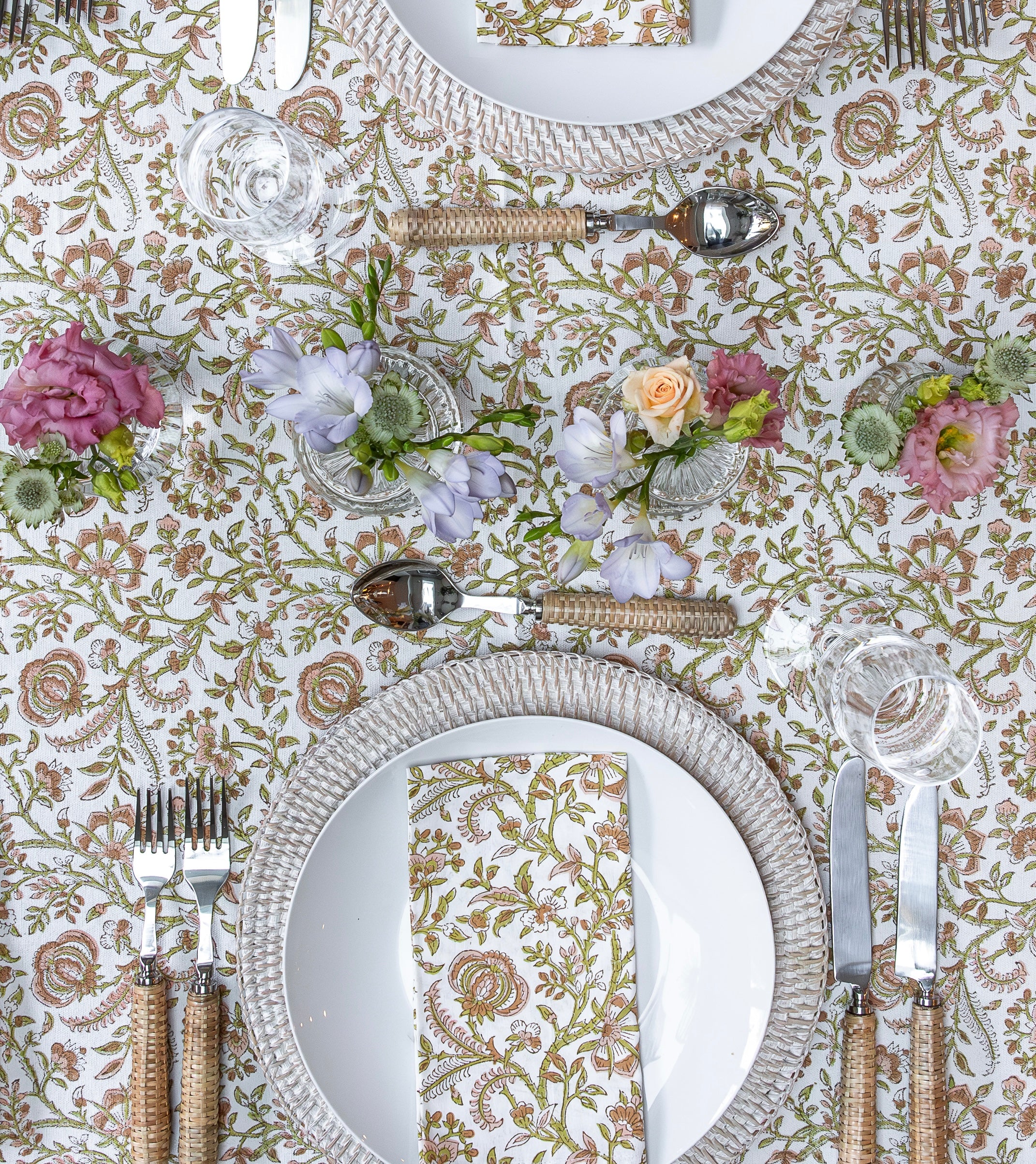 Set of 4 Block Printed Floral Napkins - Earthy Tones