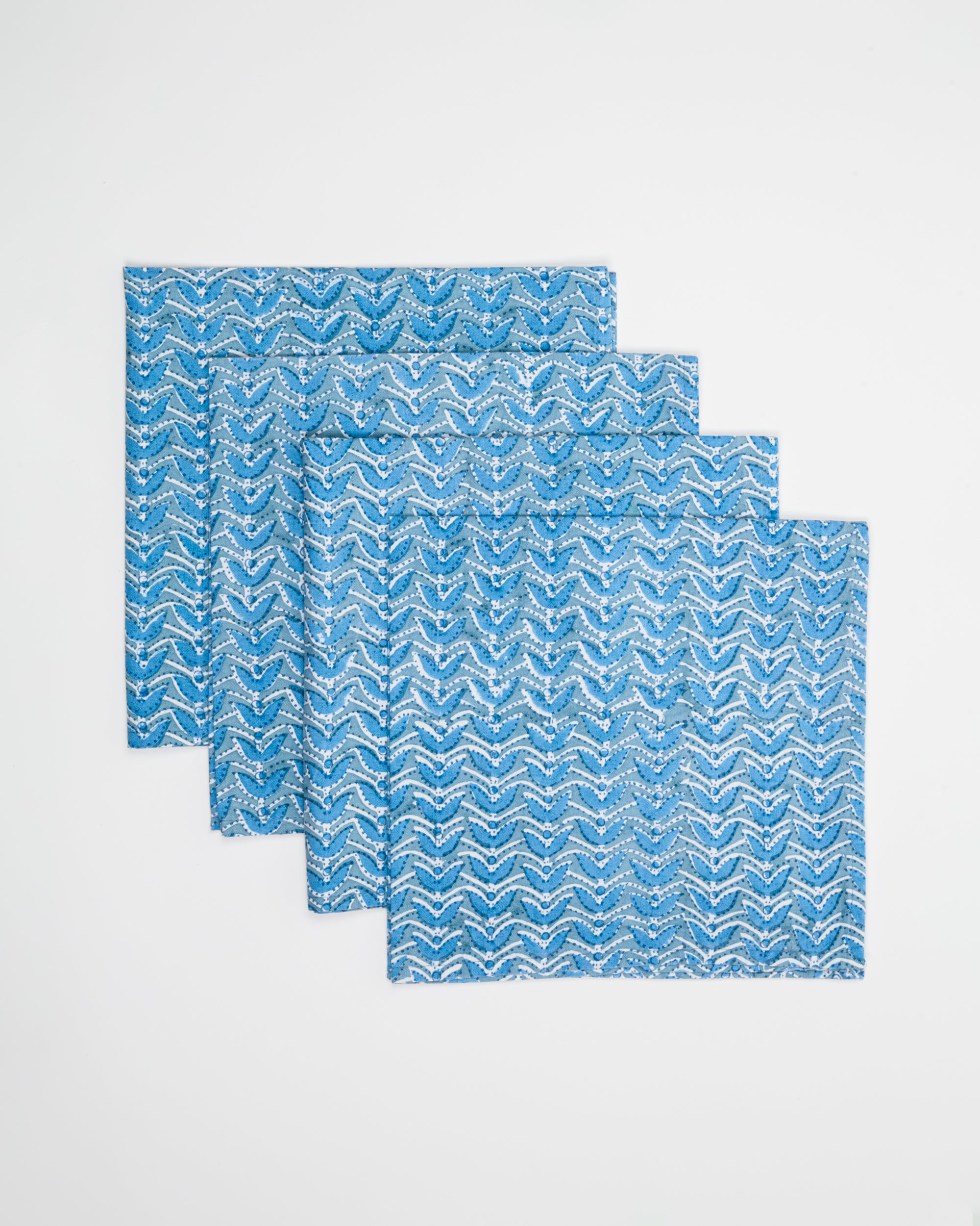 Blue & Grey Geometric Cotton Block Printed Napkins - Set of 4