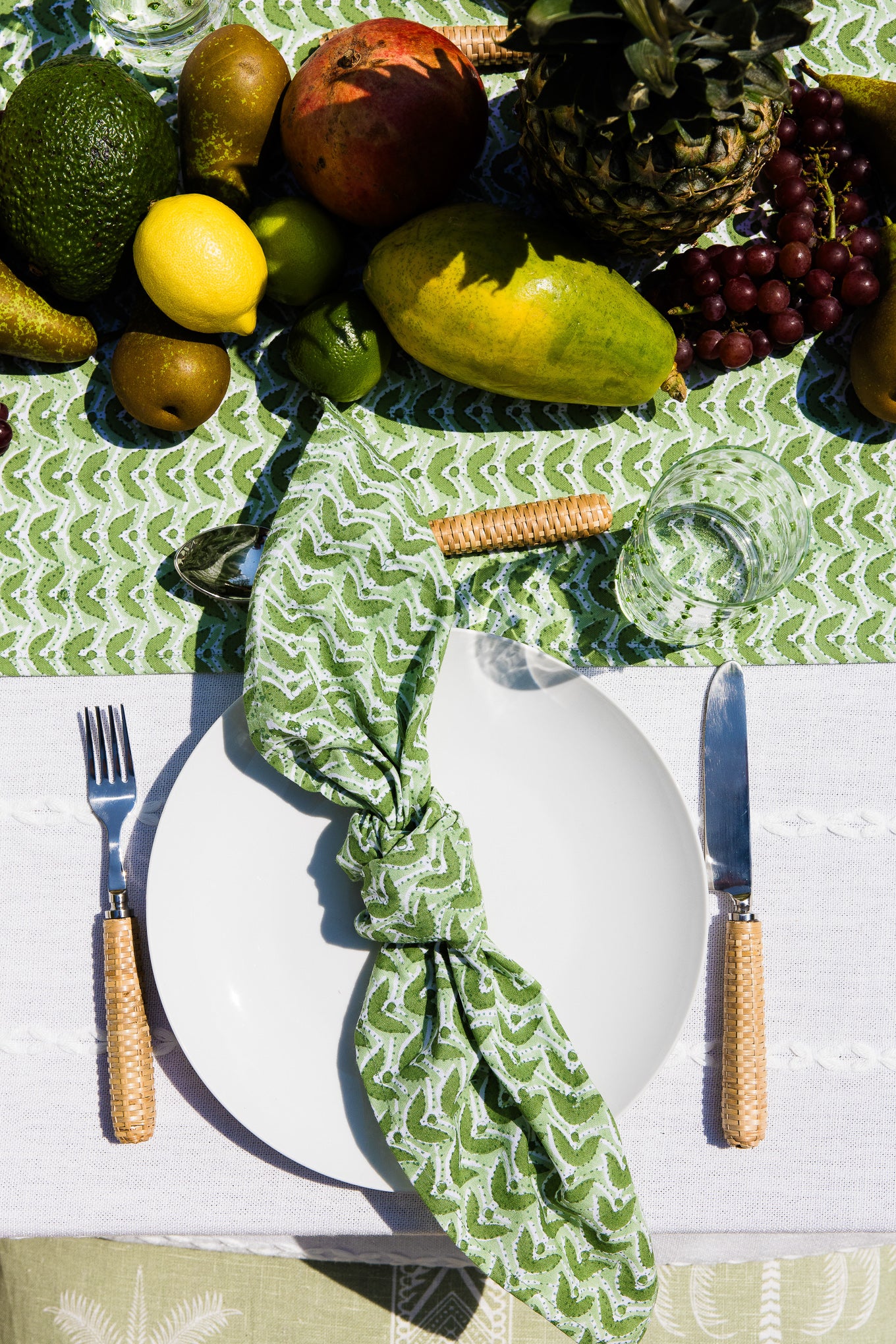 Sage Green Geometric Cotton Block Printed Napkins  - Set of 4