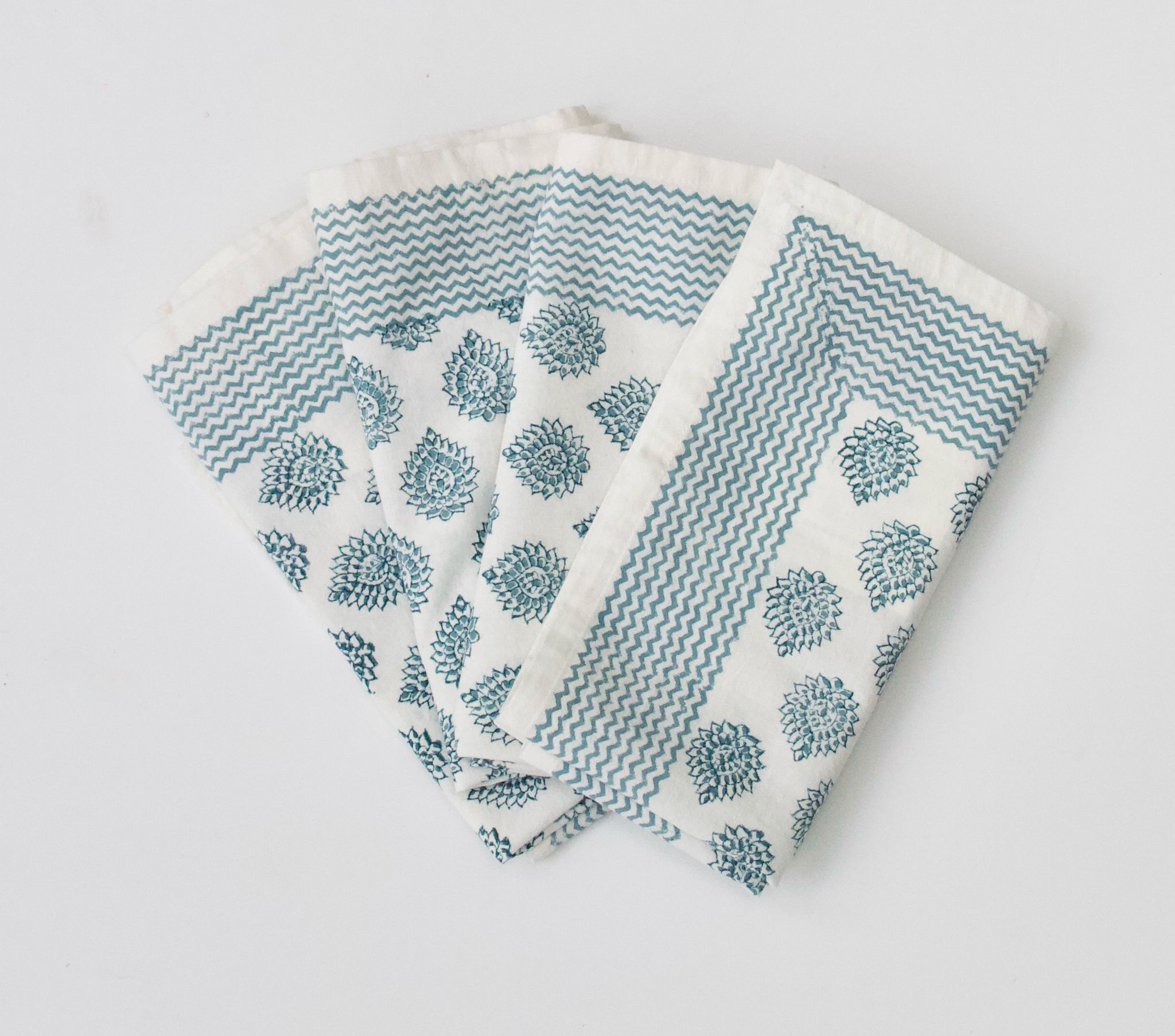 Lotus Green Cotton Block Printed Napkins - Set of 4