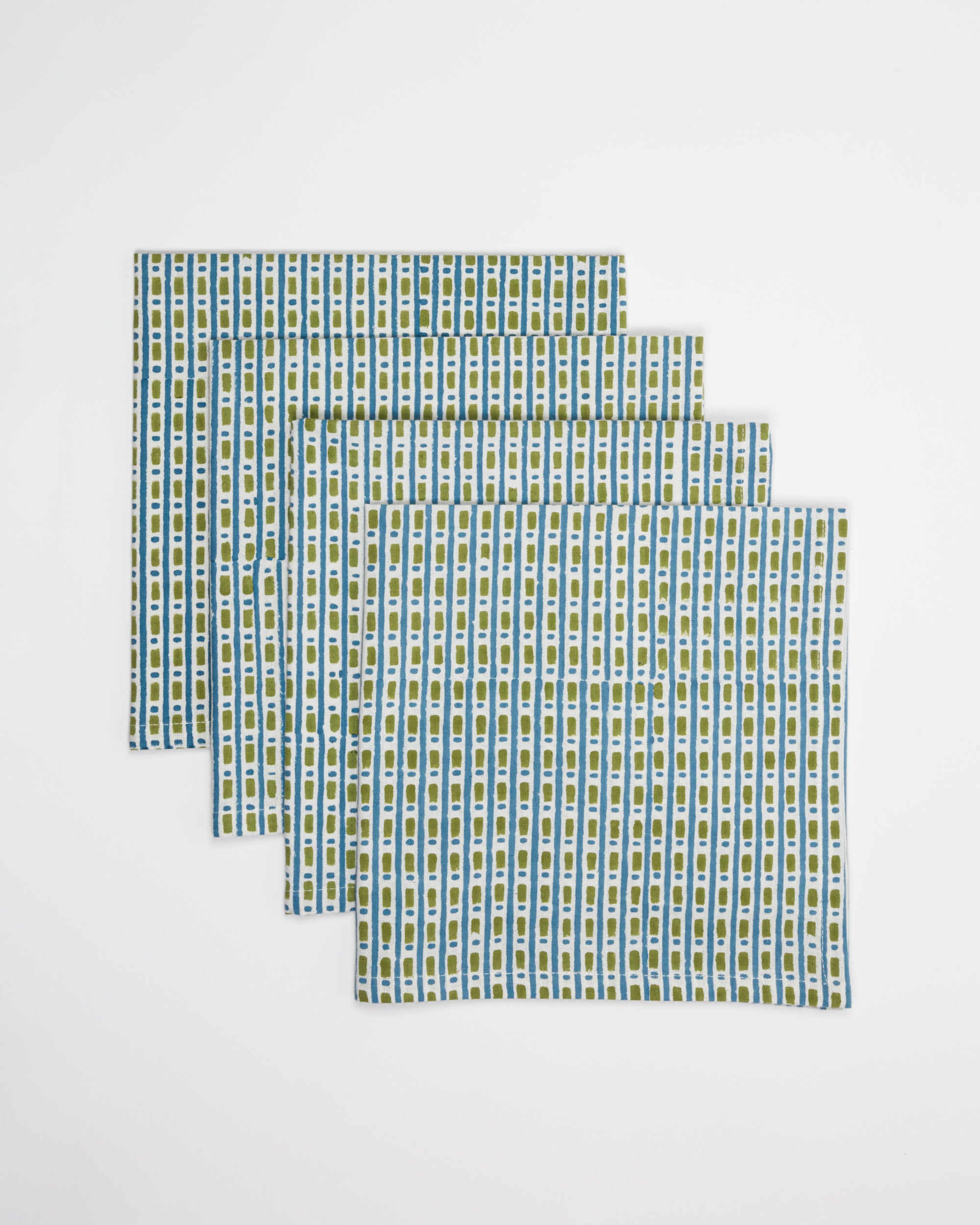 Olive Green Dash & Dot Block Printed Napkins