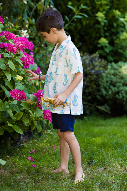 Kids Cotton Shirt in Seahorse Print