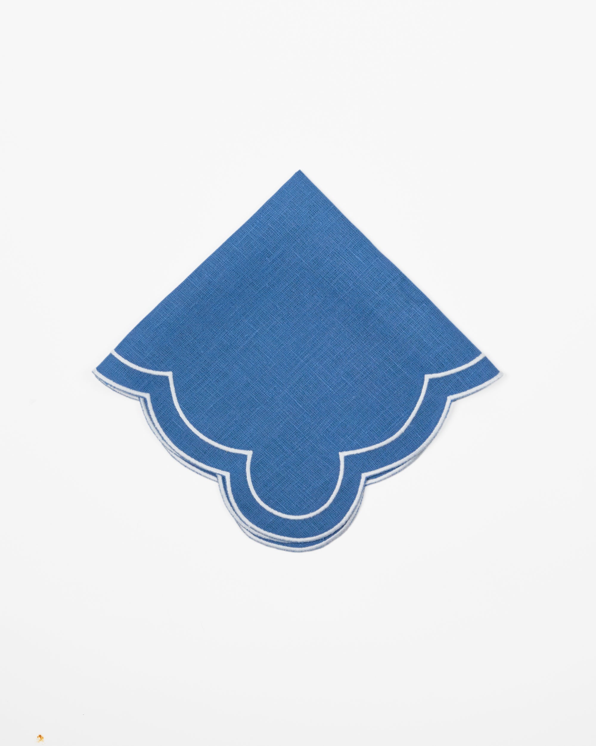 Sky Blue French Linen Napkins with Embroidered Edge - Set of 4