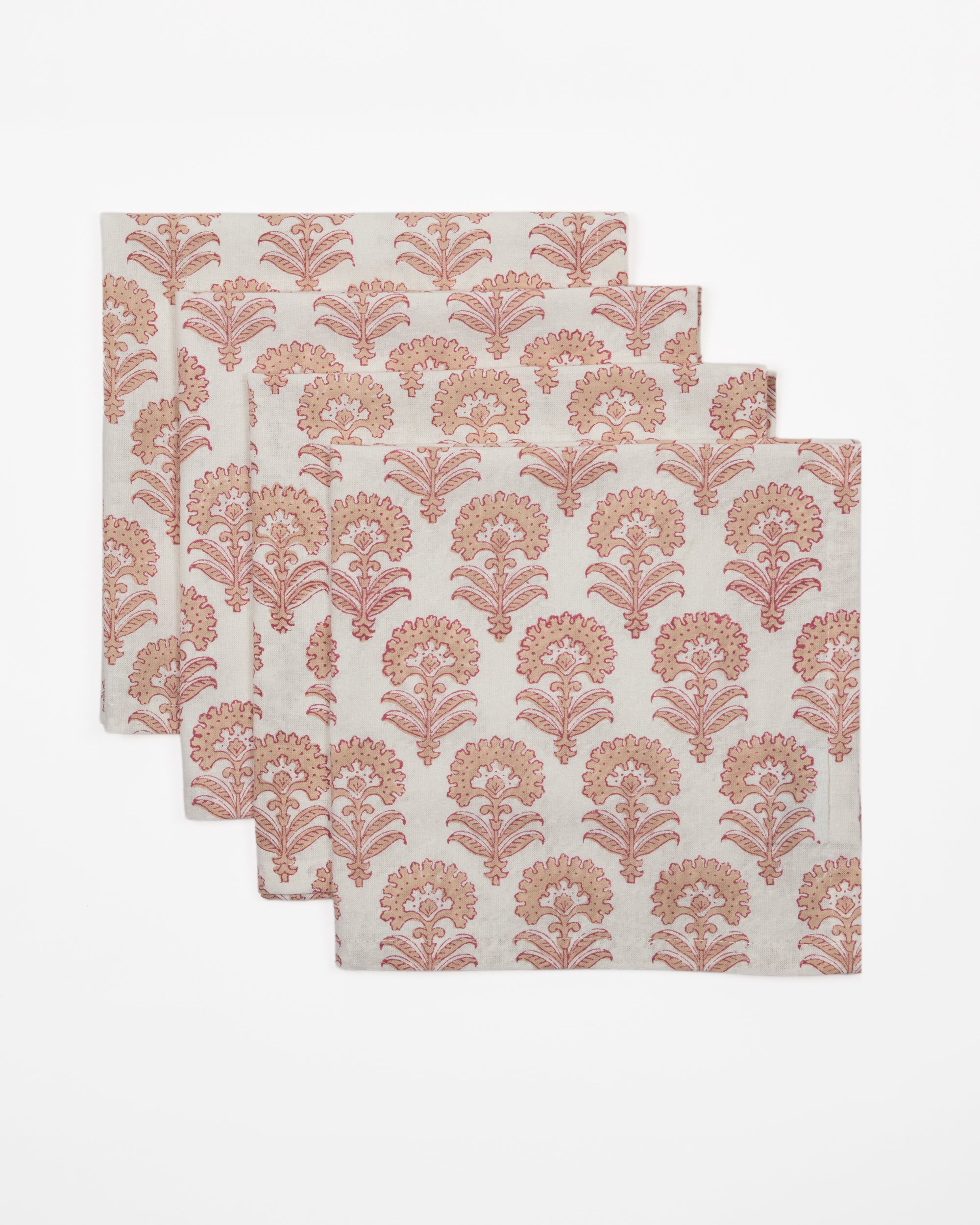 Contemporary Rose Floral - Block Printed Cotton Napkins - Set of 4