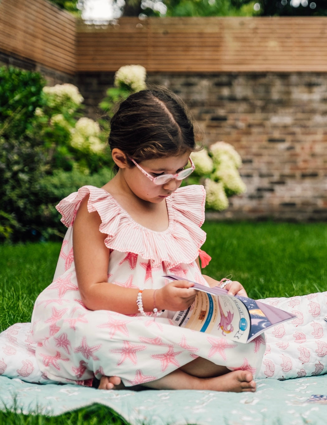 Kids Cotton Dress in Pink Starfish print