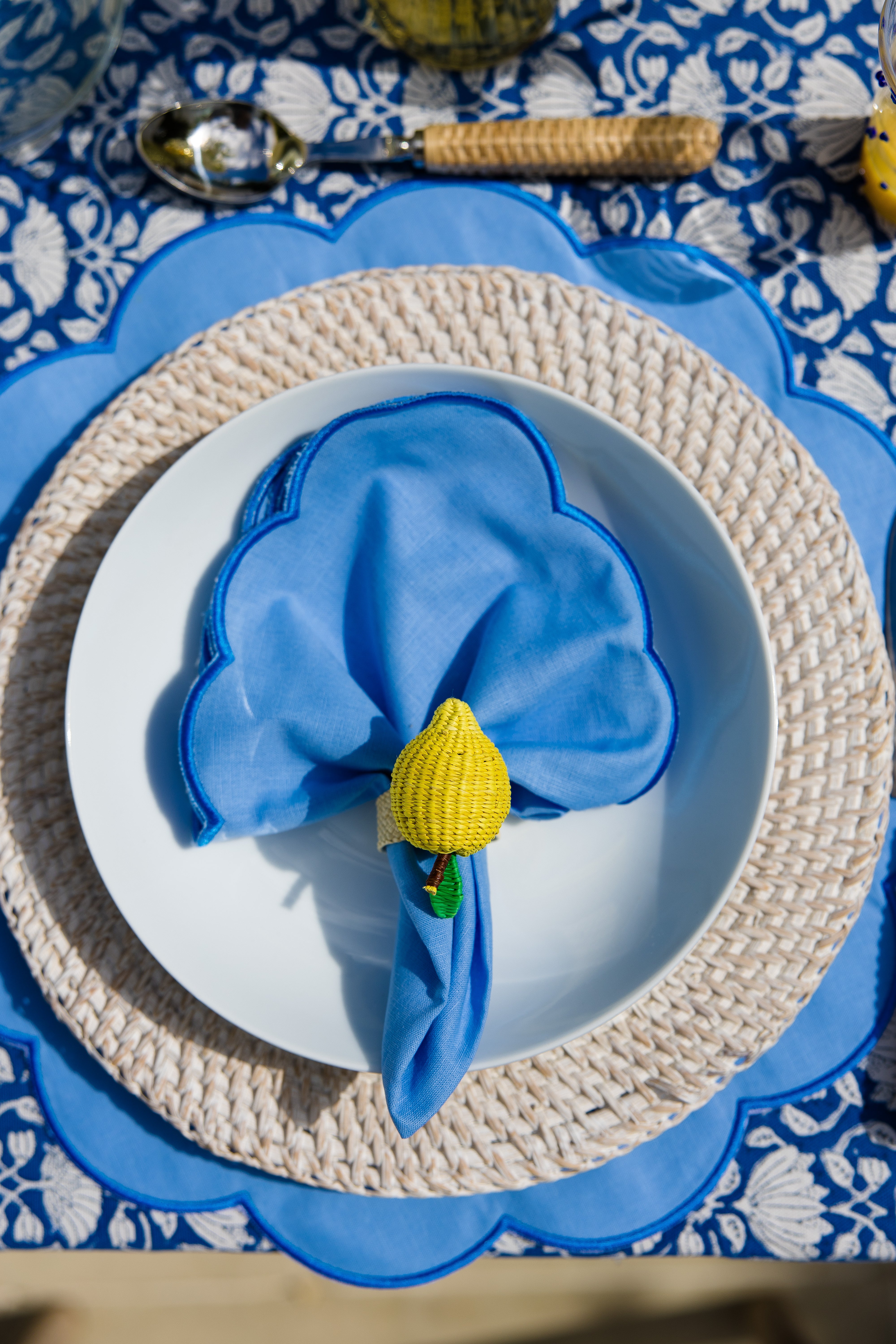 Blue Scallop Linen Placemats - Set of 2