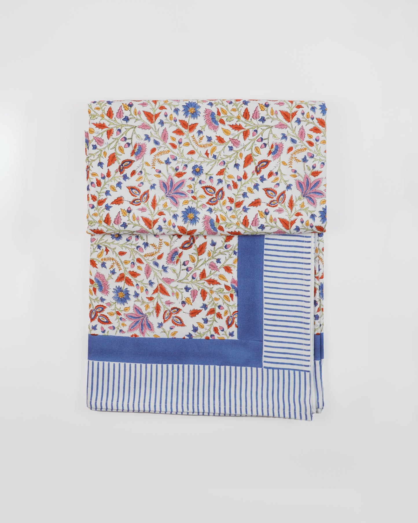 Indian Floral Tablecloth in Indigo & Burnt Orange