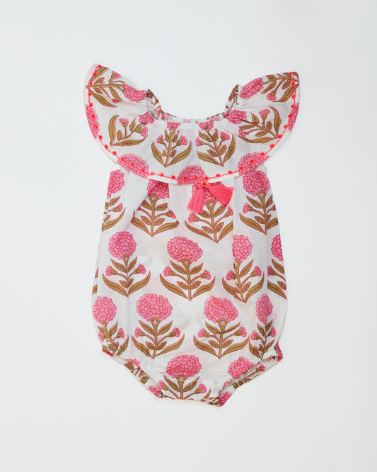 Baby Cotton Romper in Pink Floral Print