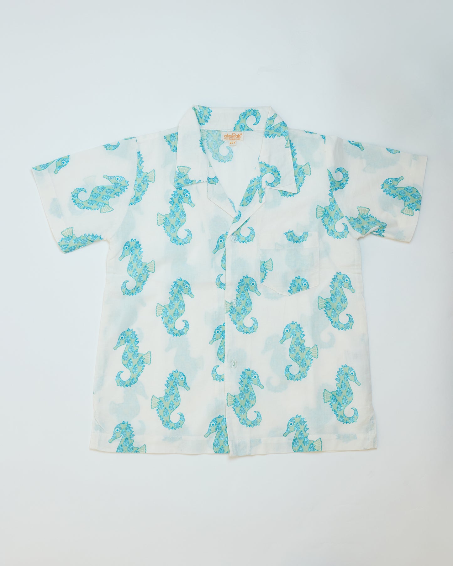 Kids Cotton Shirt in Seahorse Print