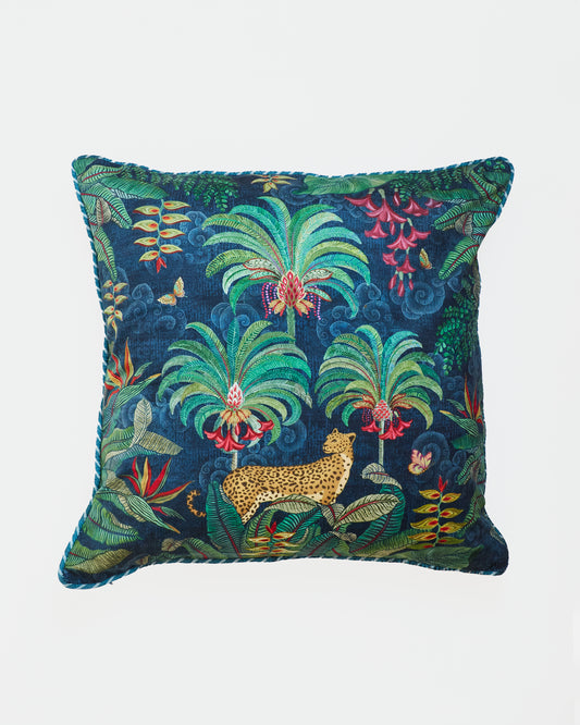 Leopard & Palm Cushion Cover Midnight Blue