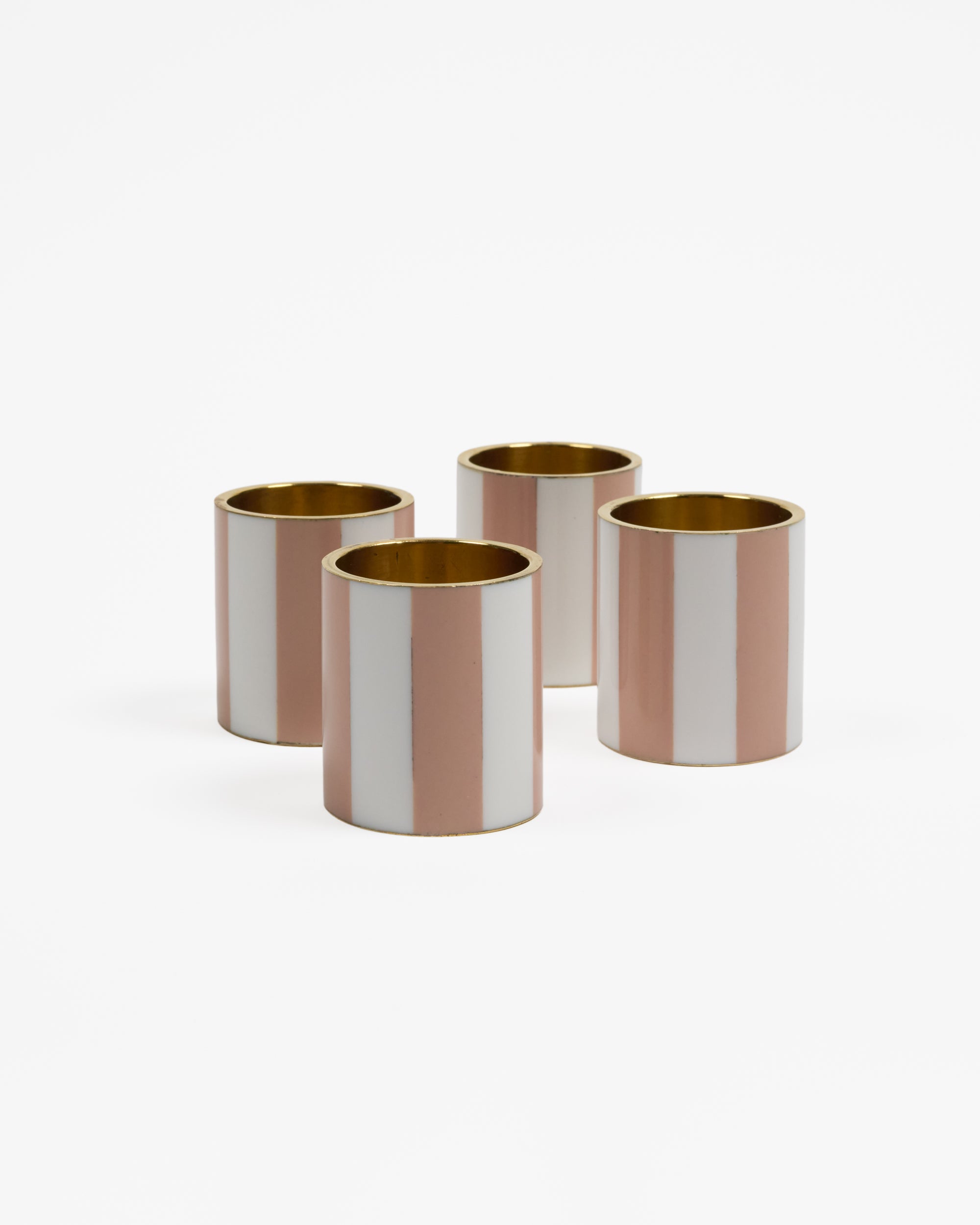 Rose Pink & White Striped Enamel Napkin Rings - Set of 4