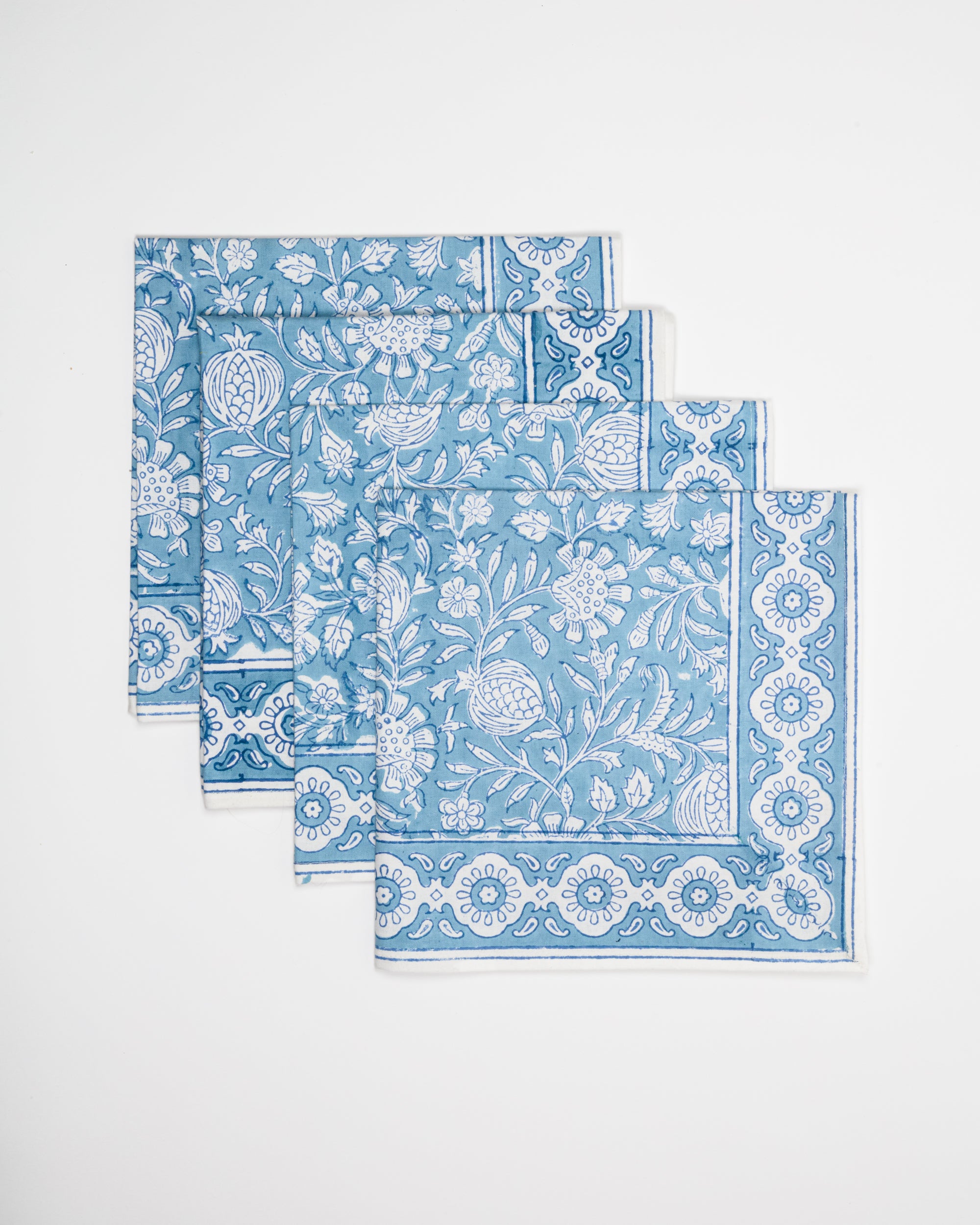 Block Printed Sky Blue Napkins - Set of 4