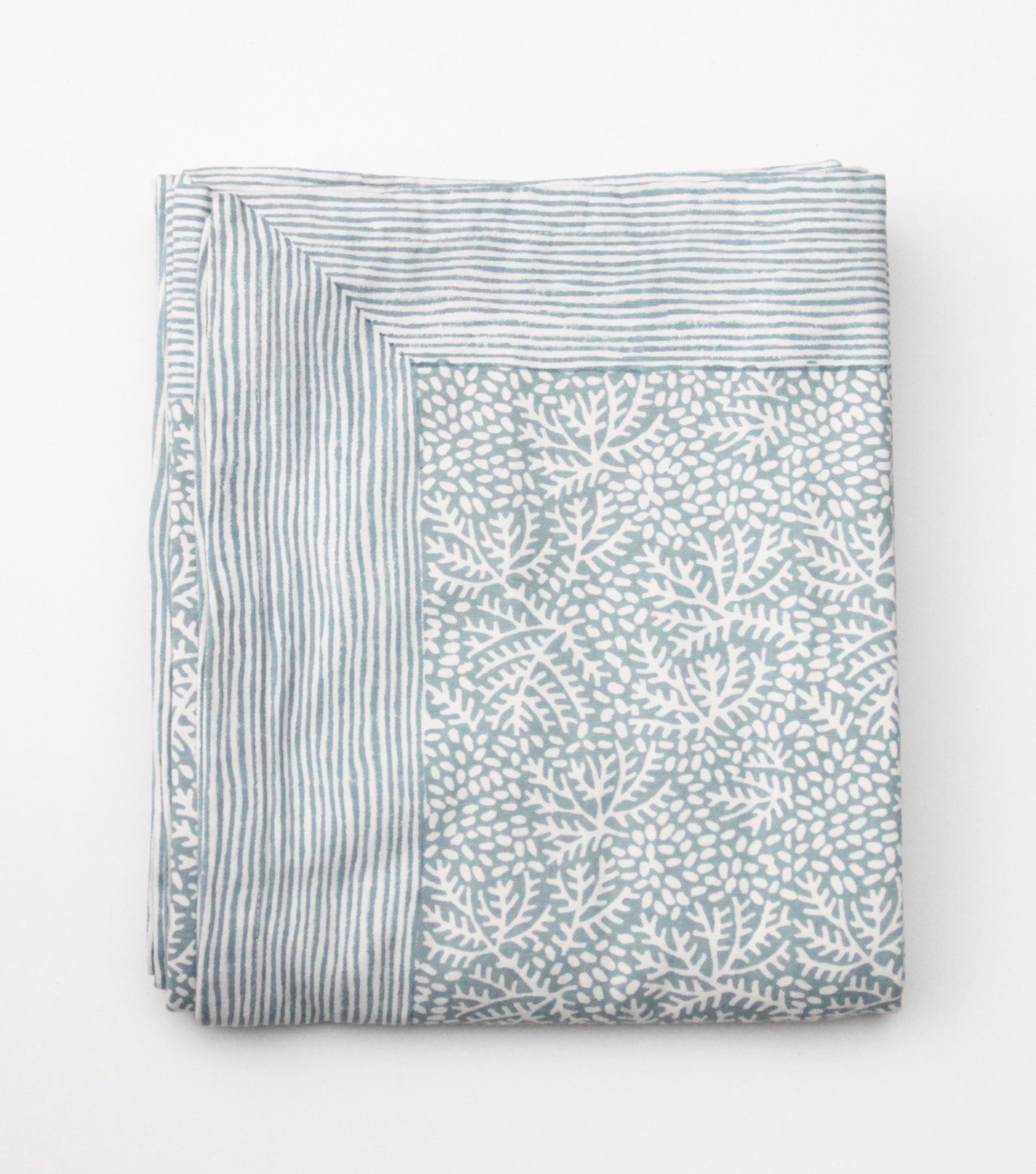 Mineral Blue Floral Cotton Block Printed Tablecloth