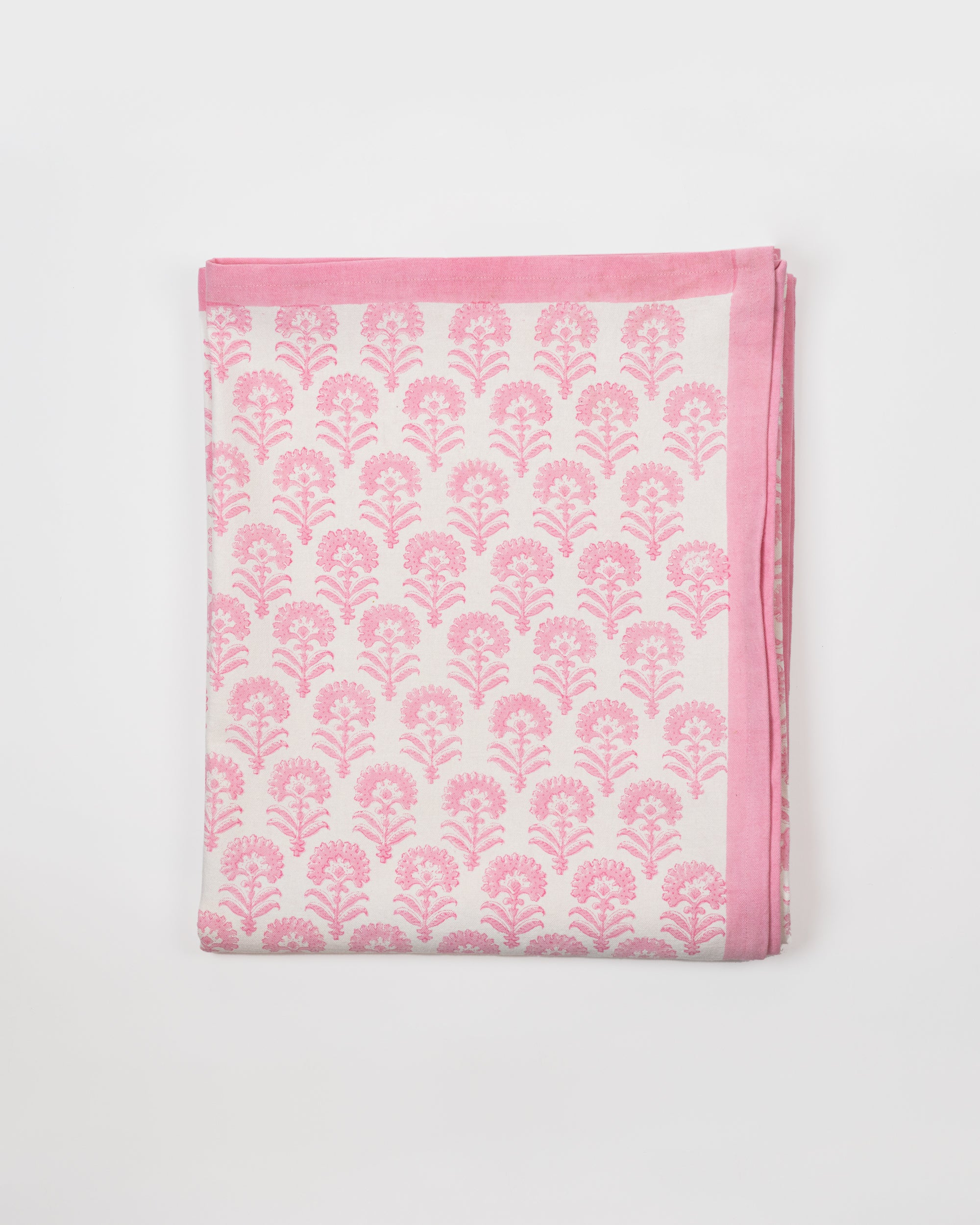 Contemporary Pink Floral Cotton Block Printed Tablecloth