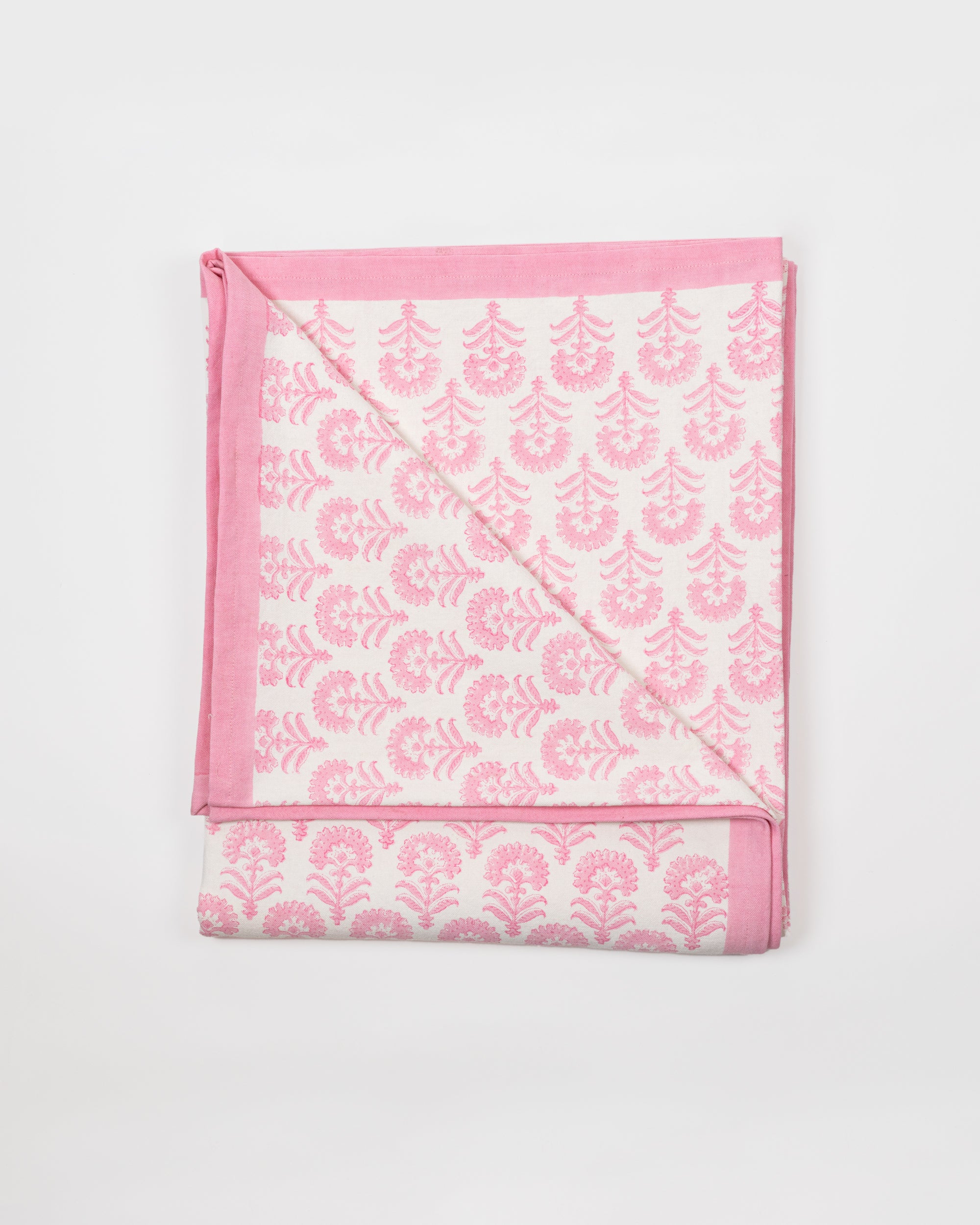 Contemporary Pink Floral Cotton Block Printed Tablecloth