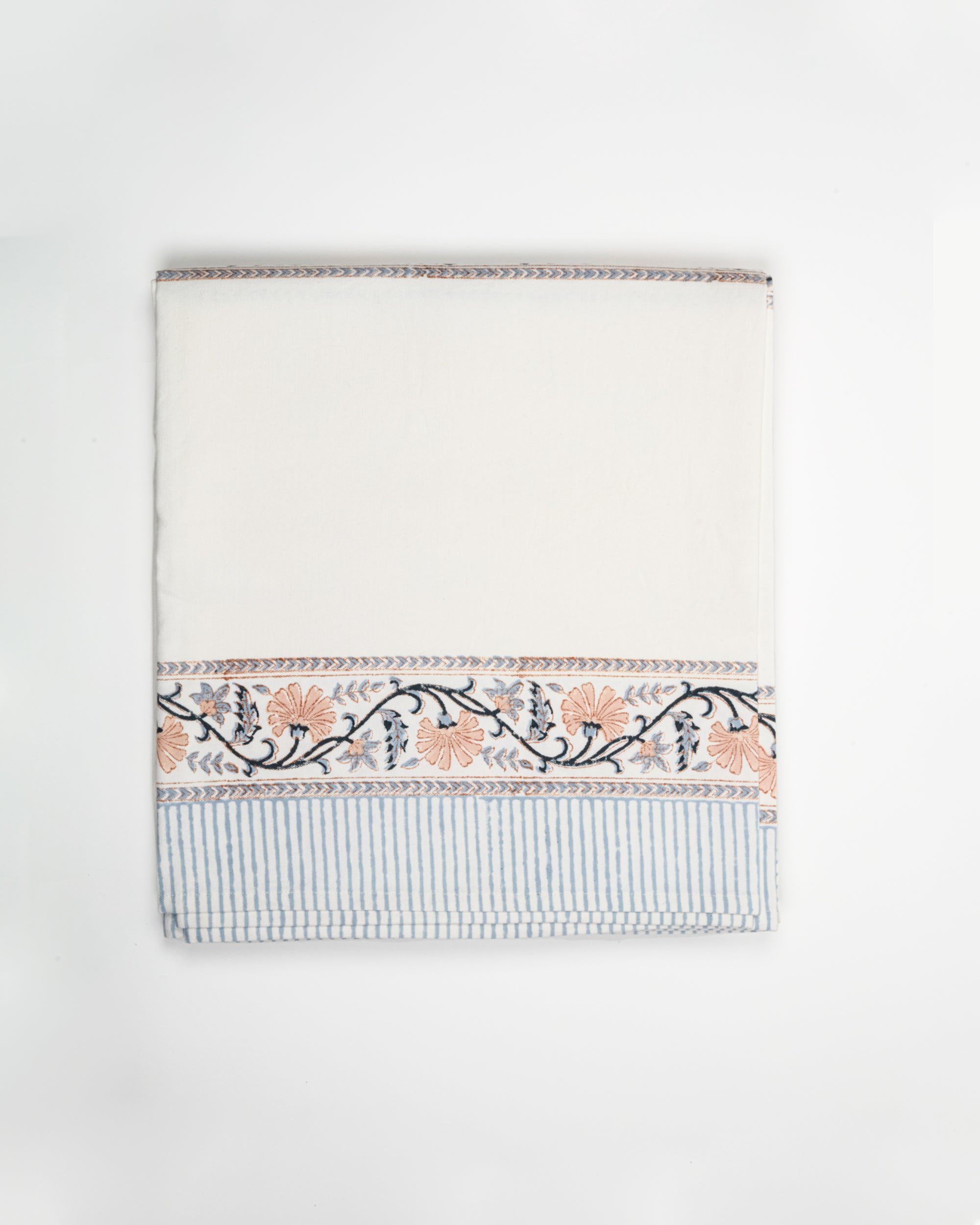 Rose & Egg Shell Blue - Block Printed Tablecloth