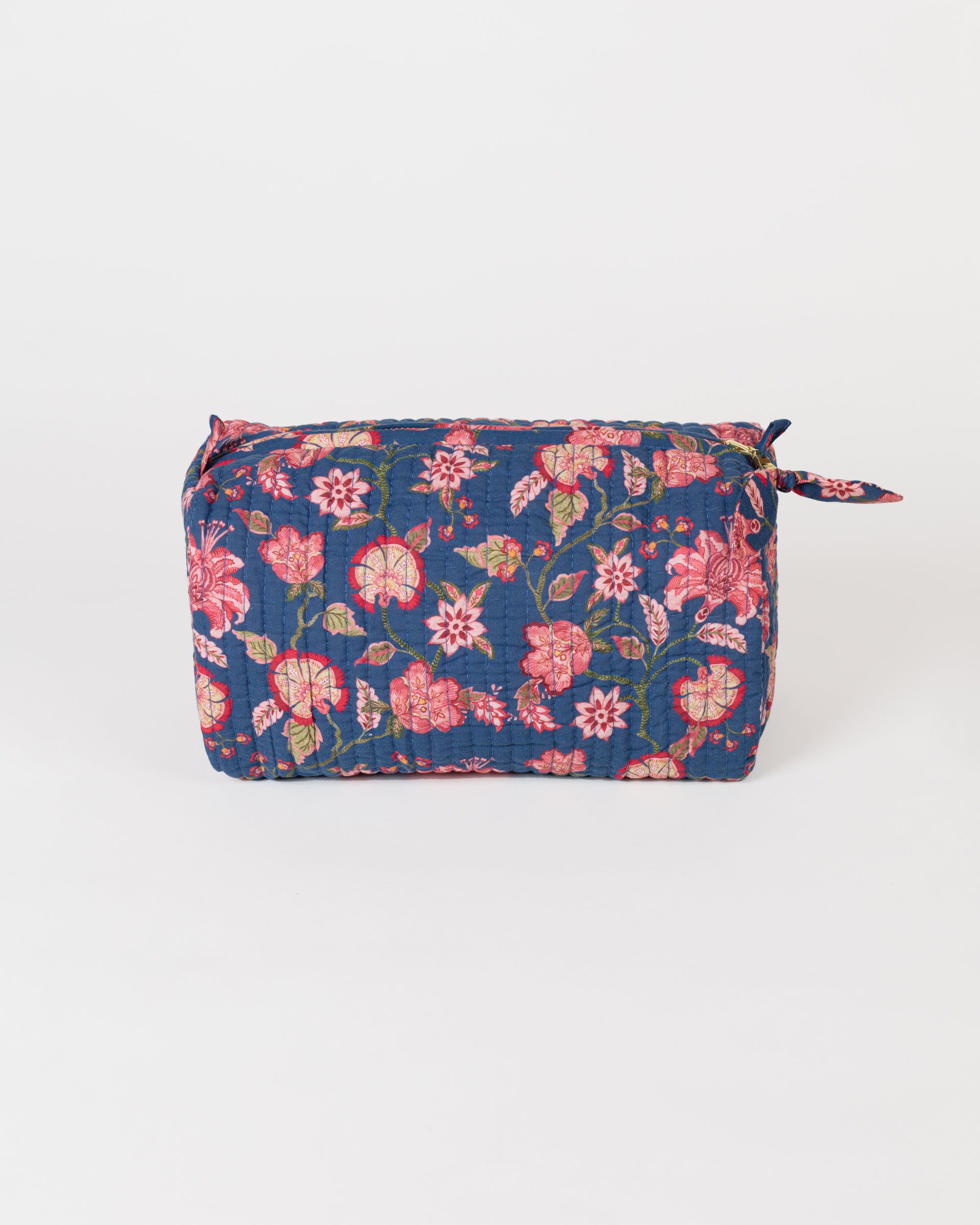 Large Quilted Wash bag - Navy & Pink Florals