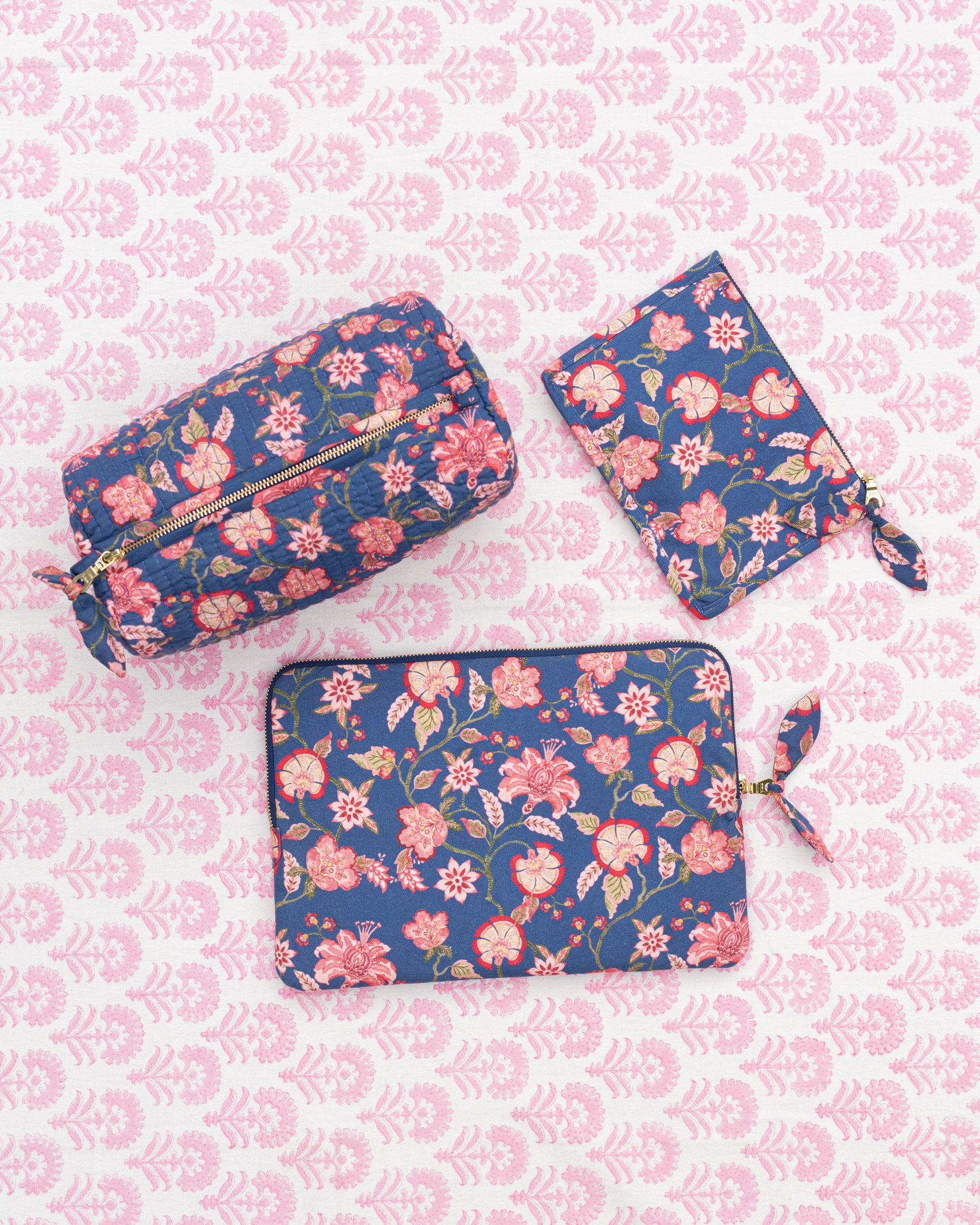 Frilled Swimming Pouch - Blue & Pink Florals