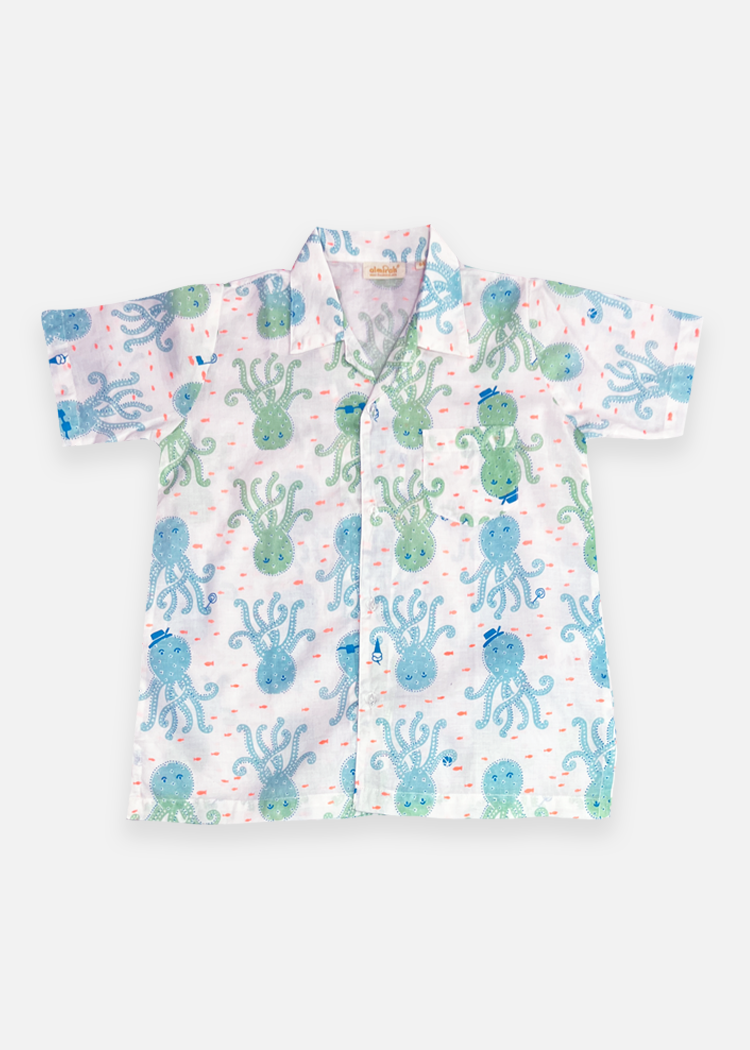 Boys Cotton Shirt - Octopus Print