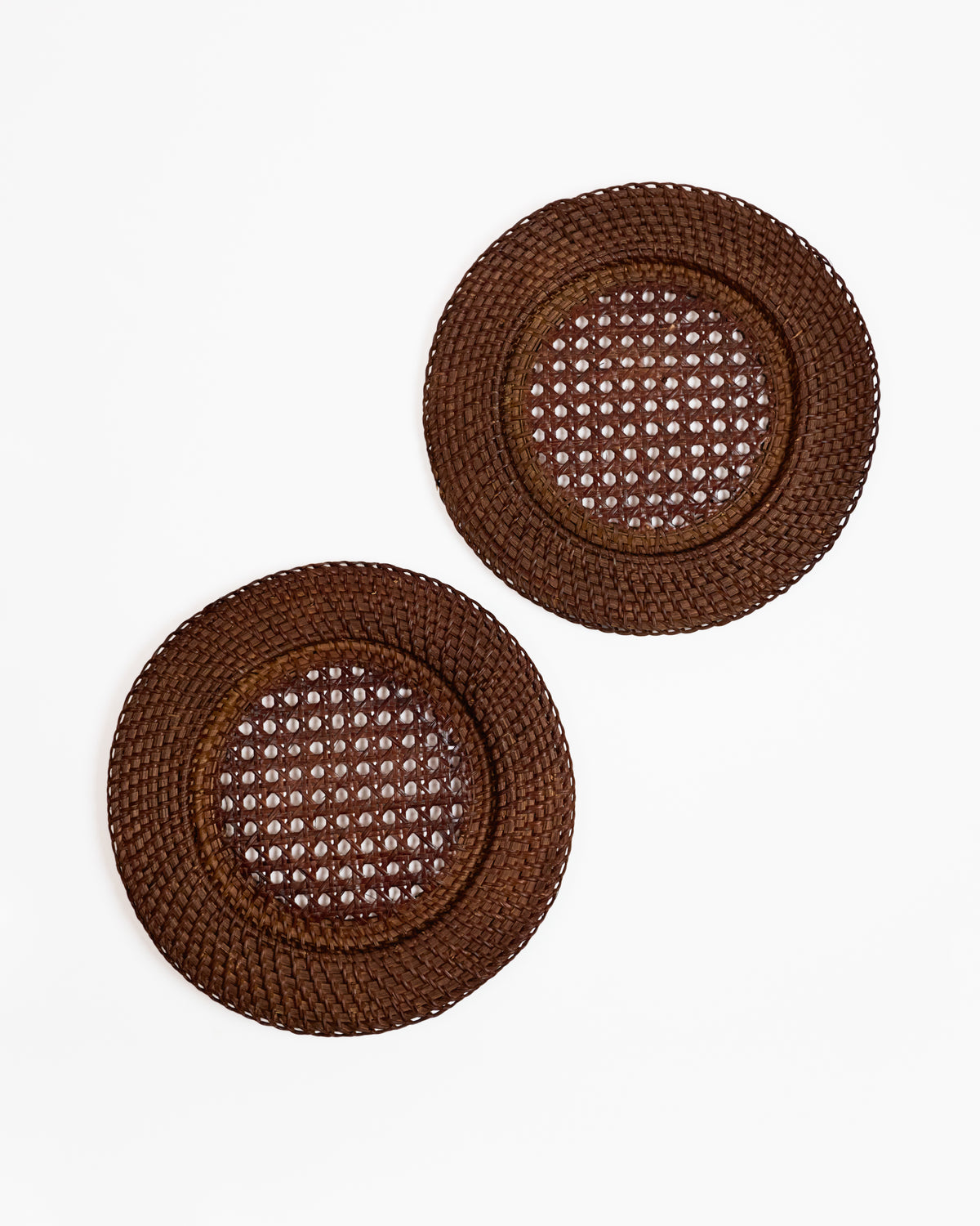 Dark brown handwoven rattan charger mats, set of 2