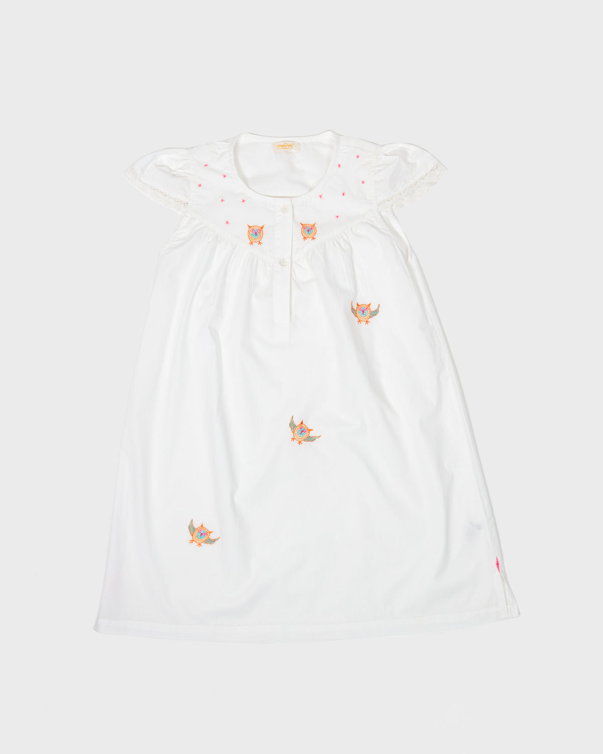 Girls embroidered owl nightie in soft white cotton