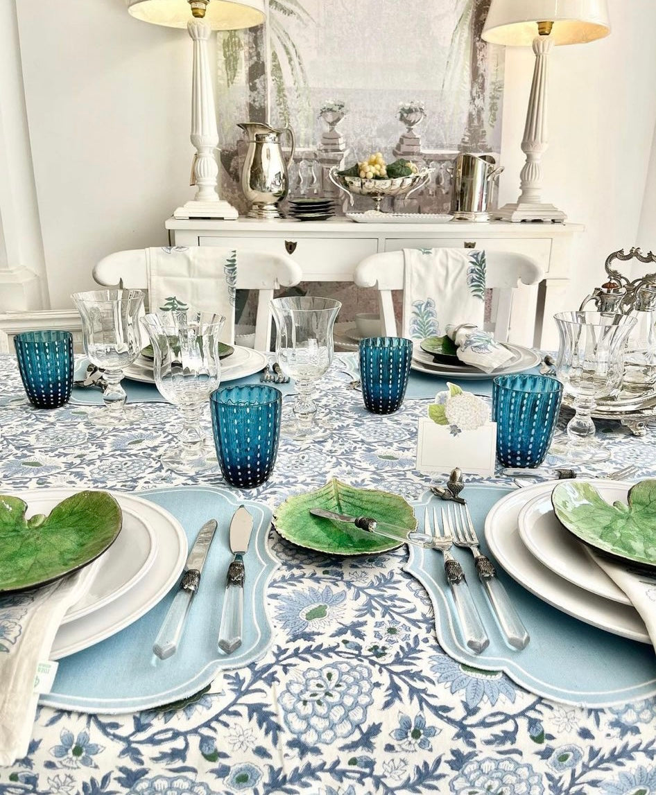 Block Printed Cotton Tablecloth in Sunny Day Floral Print