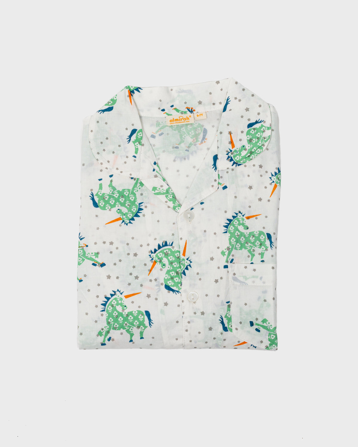 Kids green unicorn print cotton pyjamas set