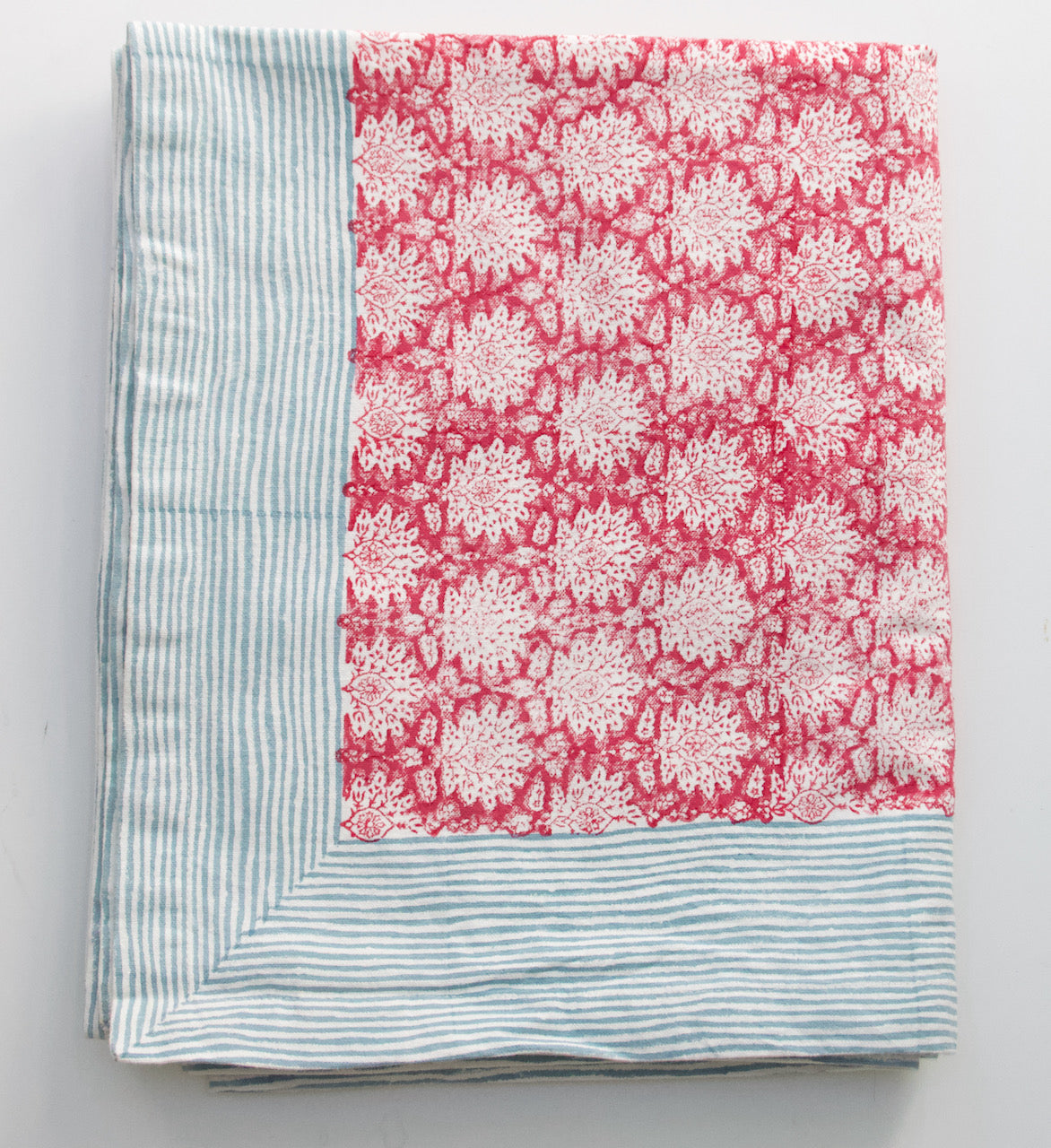 Block Printed Cotton Tablecloth in Breezy Cherry