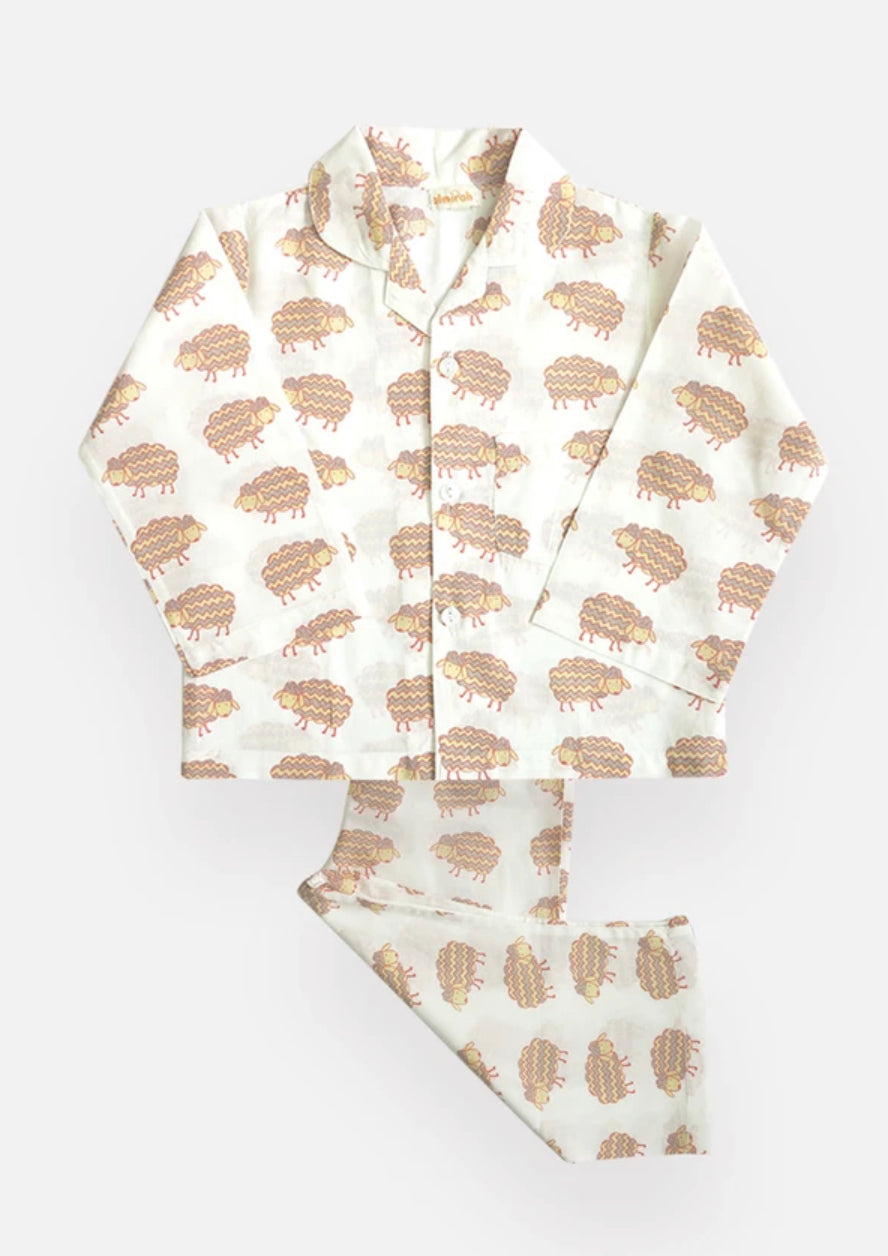 Girls & Boys Cotton Pyjamas in Sheep Print
