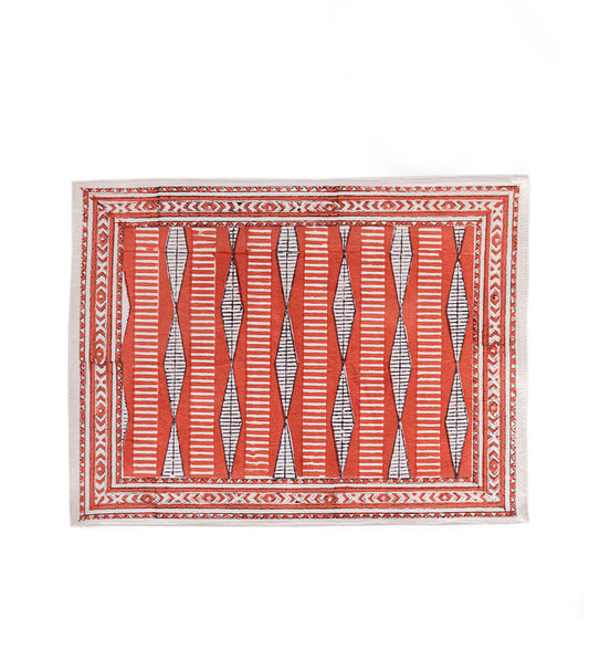 Set of 2 KUND Block Printed Cotton Table Mat in Terracotta