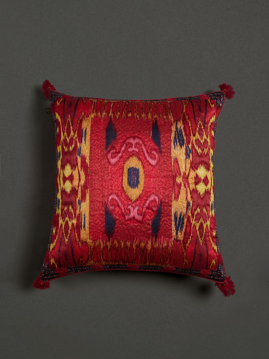 Ikat Cushion in Red Mysore Silk