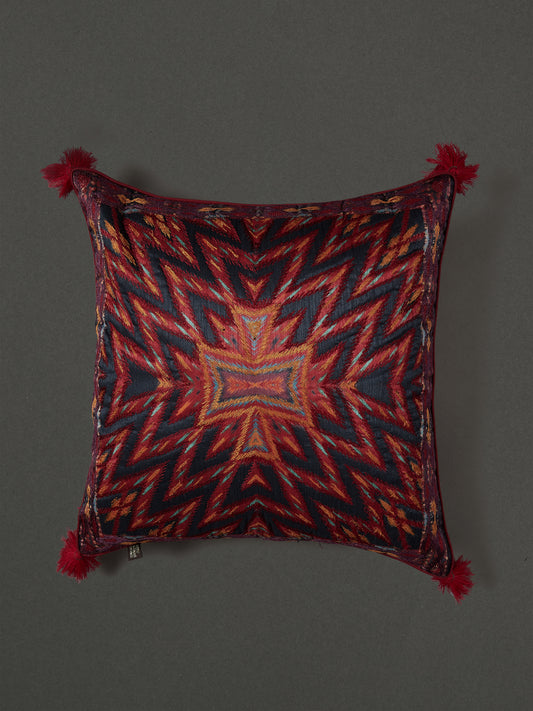 Small Ikat Cushion in Orange and Blue Mysore Silk