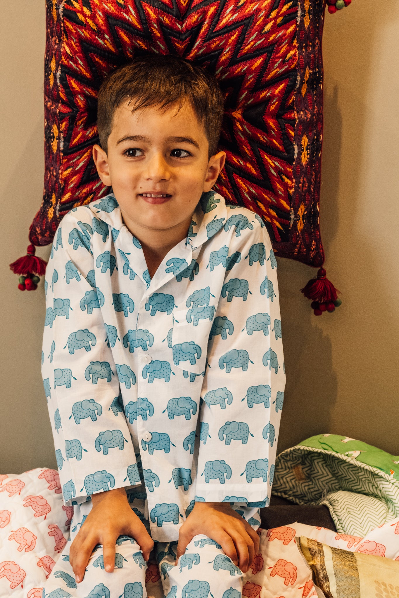 Fun kid's printed elephant pyjamas set in 100% cotton