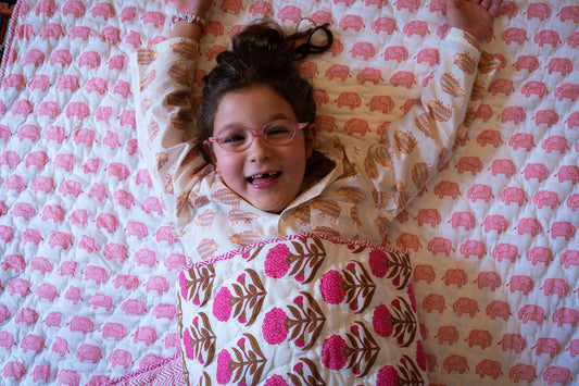 Kids Cotton Quilt in Pink Elephant Print