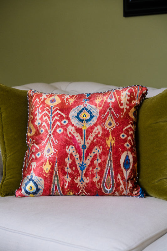 Ruby Red Ikat Cushion Cover