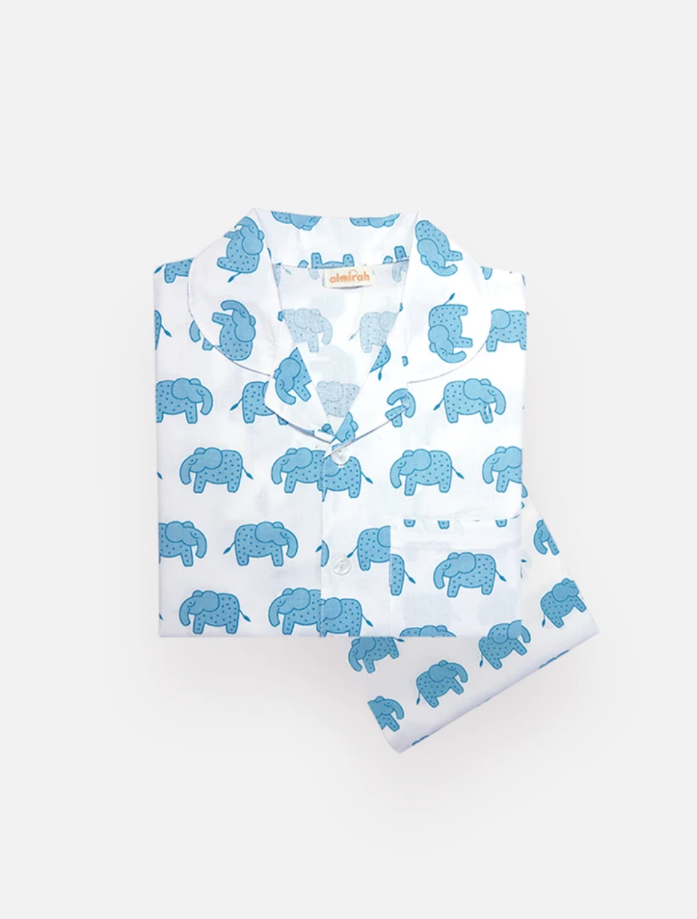 Kids Cotton Pyjamas in Blue Elephant Print