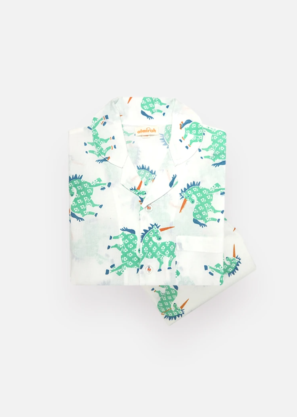 Girls & Boys Cotton Pyjamas in Green Unicorn Print